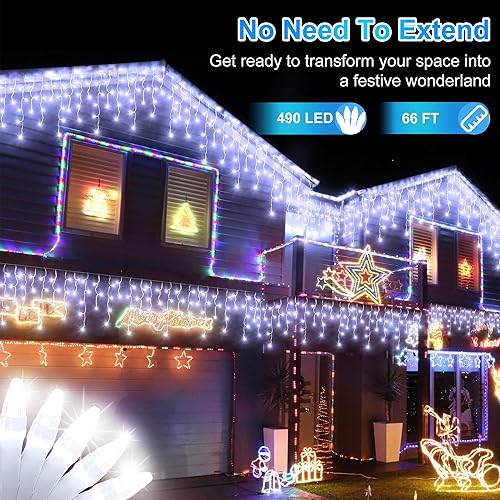 Miniatura 2 de Luces LED de Navidad de 66 pies con 140 gotas, 490 LED para interiores y exteriores, 8 modos de iluminación, luces de hadas impermeables con