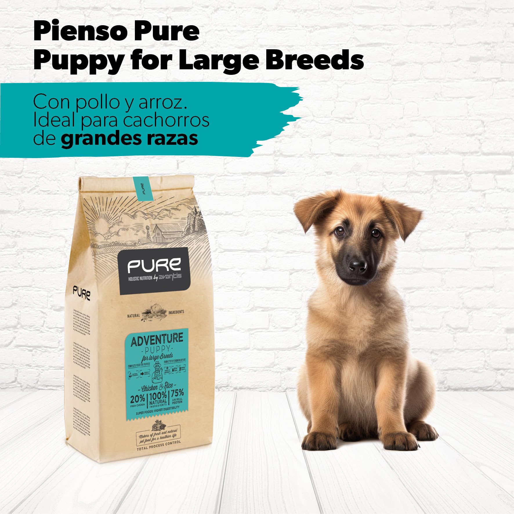 Pure Adventure Puppy Pollo y Arroz 12 kg – Pienso Holístico con Carne Fresca para Cachorros de Razas Grandes – Huesos y Articulaciones