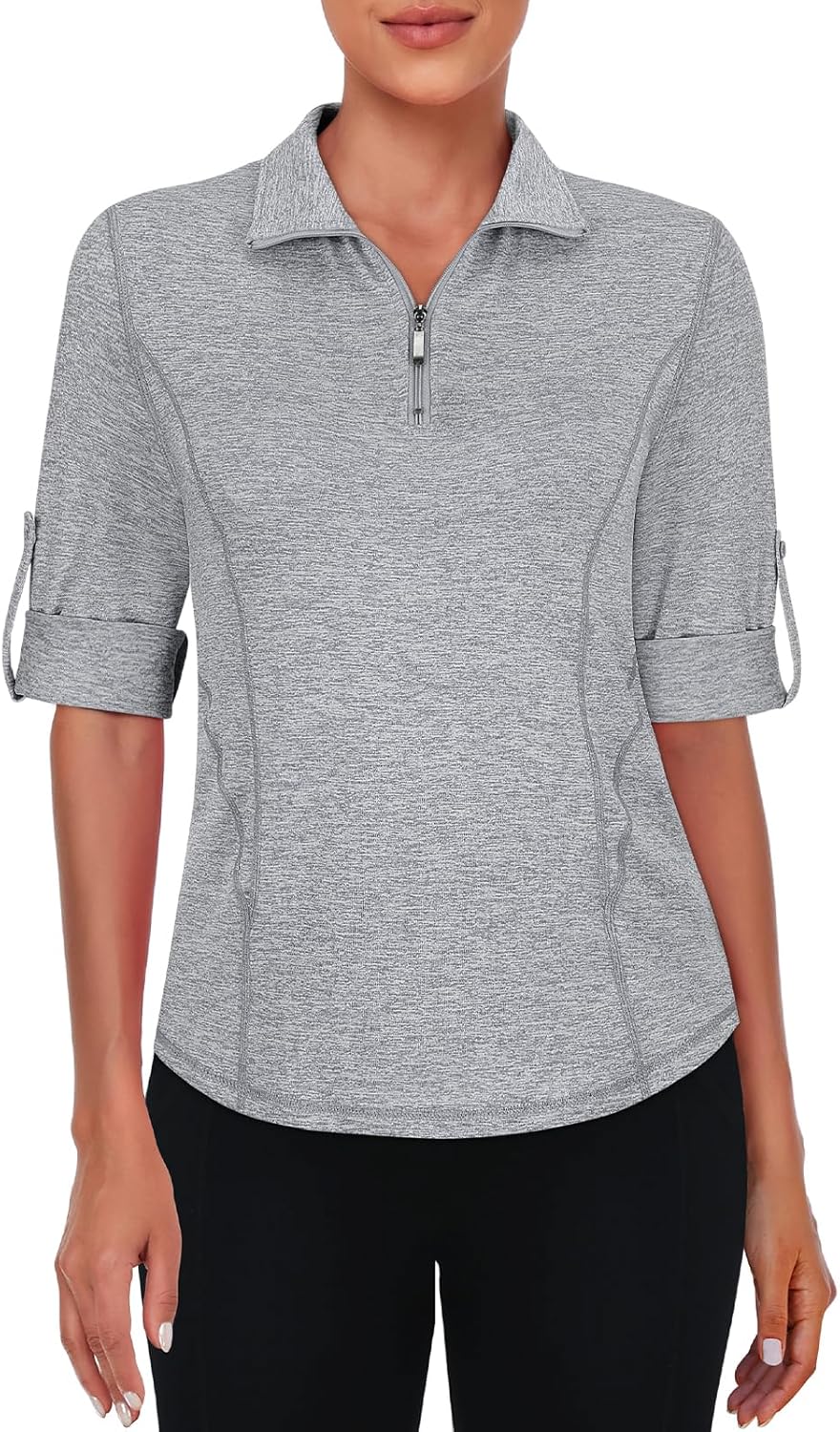 Misyula Style Womens Golf Shirt 3/4 Roll Sleeve Quarter Zip Dry Fit Tennis Shirts Athletic Tops S-2XL - Image 2
