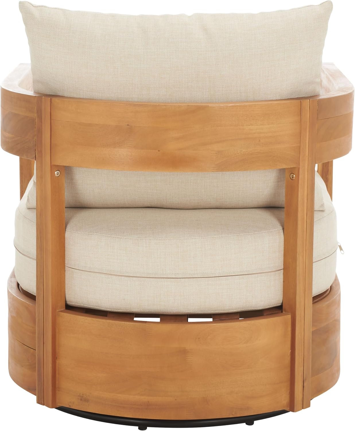 SAFAVIEH Outdoor - Kento Swivel Lounge Chair - Natural & Taupe - Solid Wood with Cushion - Modern Round Design - Ideal for Patio, Deck, Porch, Backyard (PAT7099A)