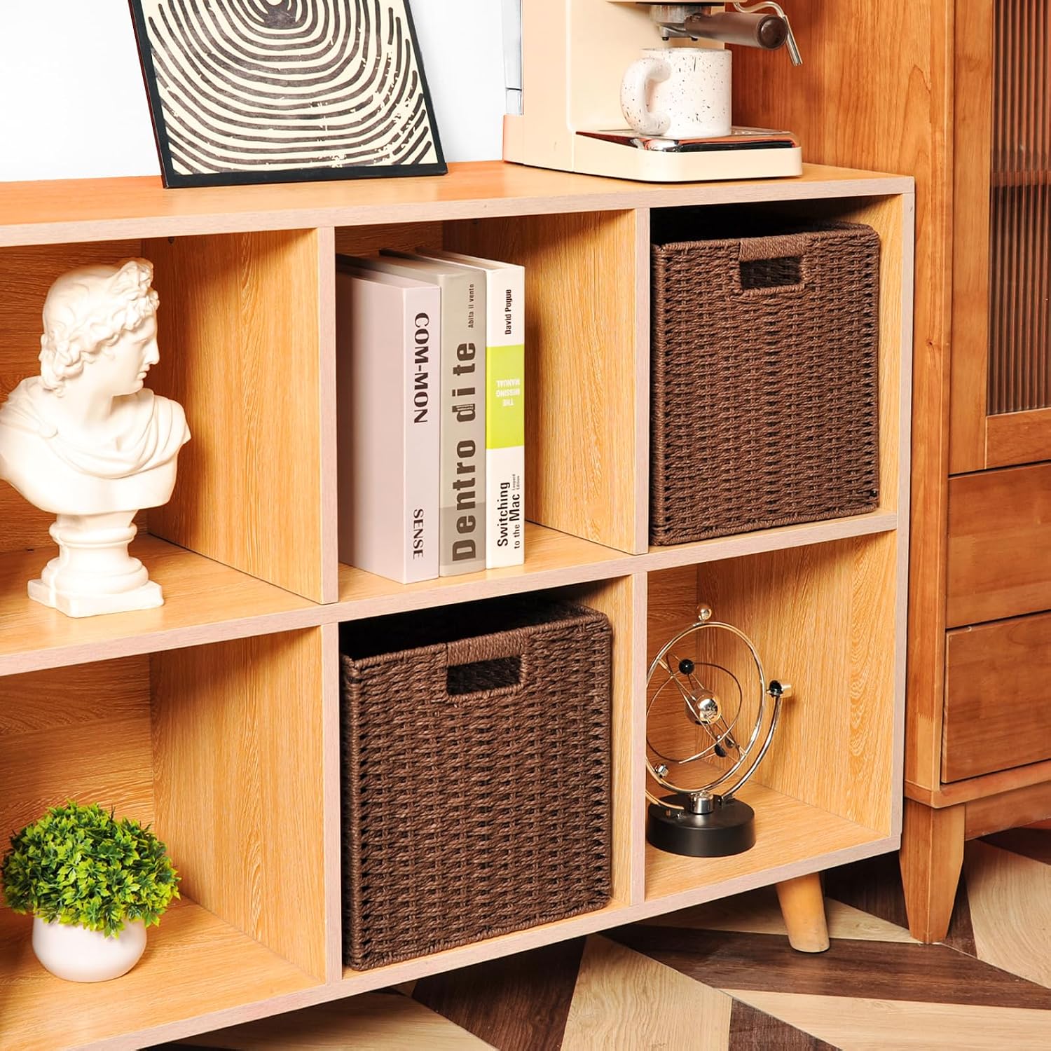ICERZCZ Wicker Storage Baskets for Organizing Shelves, Paper Rope Woven Basket for Storage, Wicker Storage Cubes Bins, 11"x10.25"x11", 2 Packs, Brown