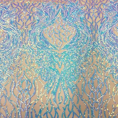 Vista 4 de Royal Blue Lioness Stretch Sequins Couture Vestido de baile de graduación Tela de encaje - Vendido por The Yard Azul real