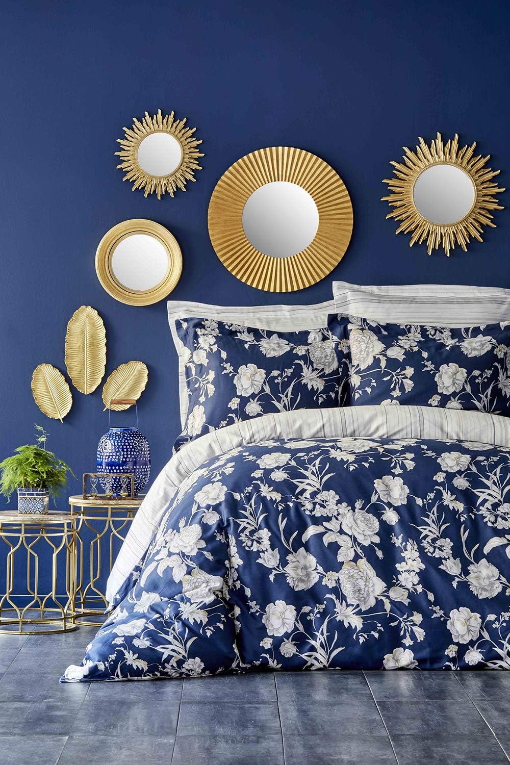 Karaca Home Elvira Dark Blue Satin Double Duvet Cover Set%100 Cotton 4 Pcs