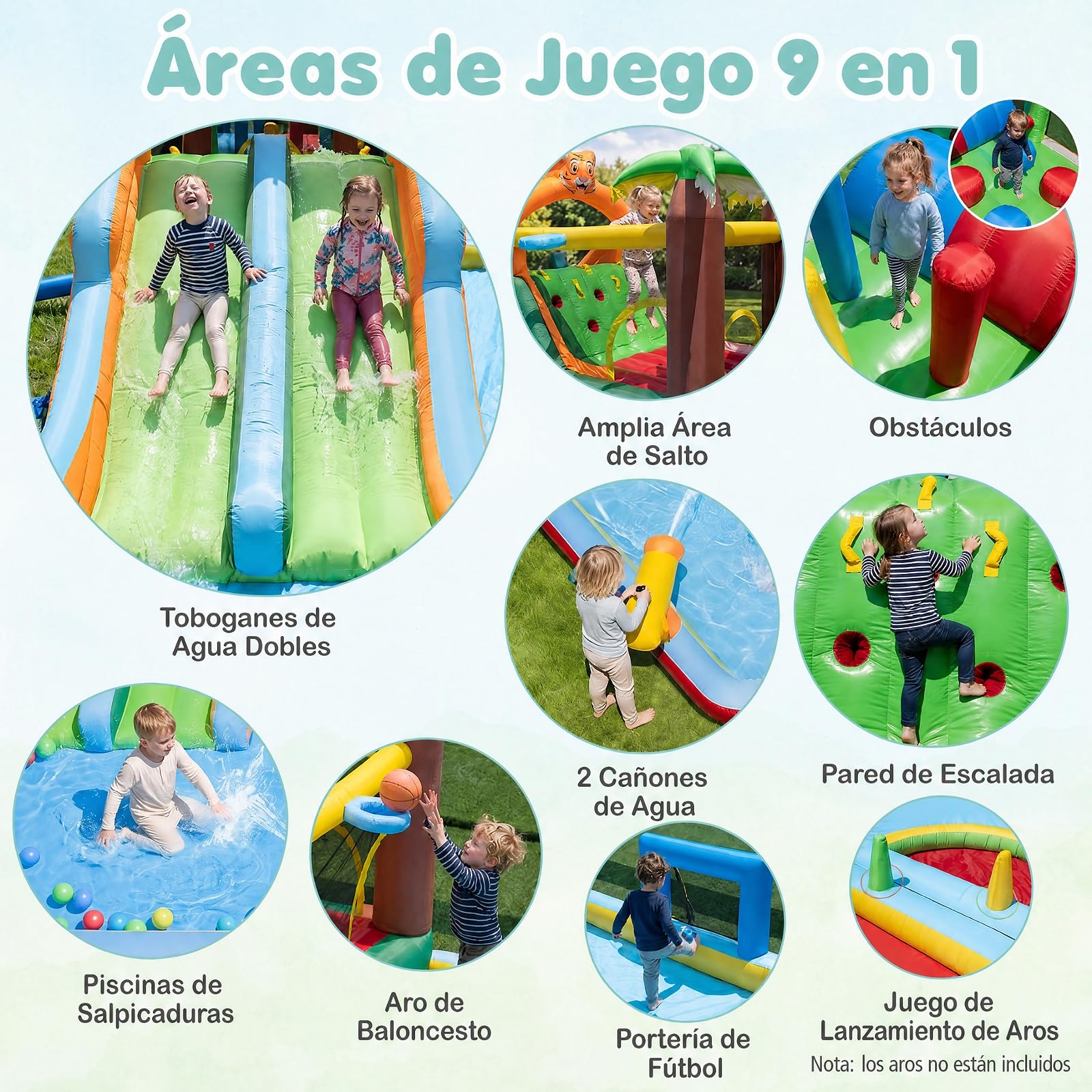 COSTWAY 9 en 1 Castillo Hinchable para Niños de 3-12 Años, sin Soplador
