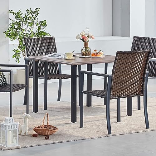 Miniatura 9 de VICLLAX Juego de 4 sillas de comedor para exteriores, sillas de patio con reposabrazos para jardín, sillas de mimbre para exteriores, silla de