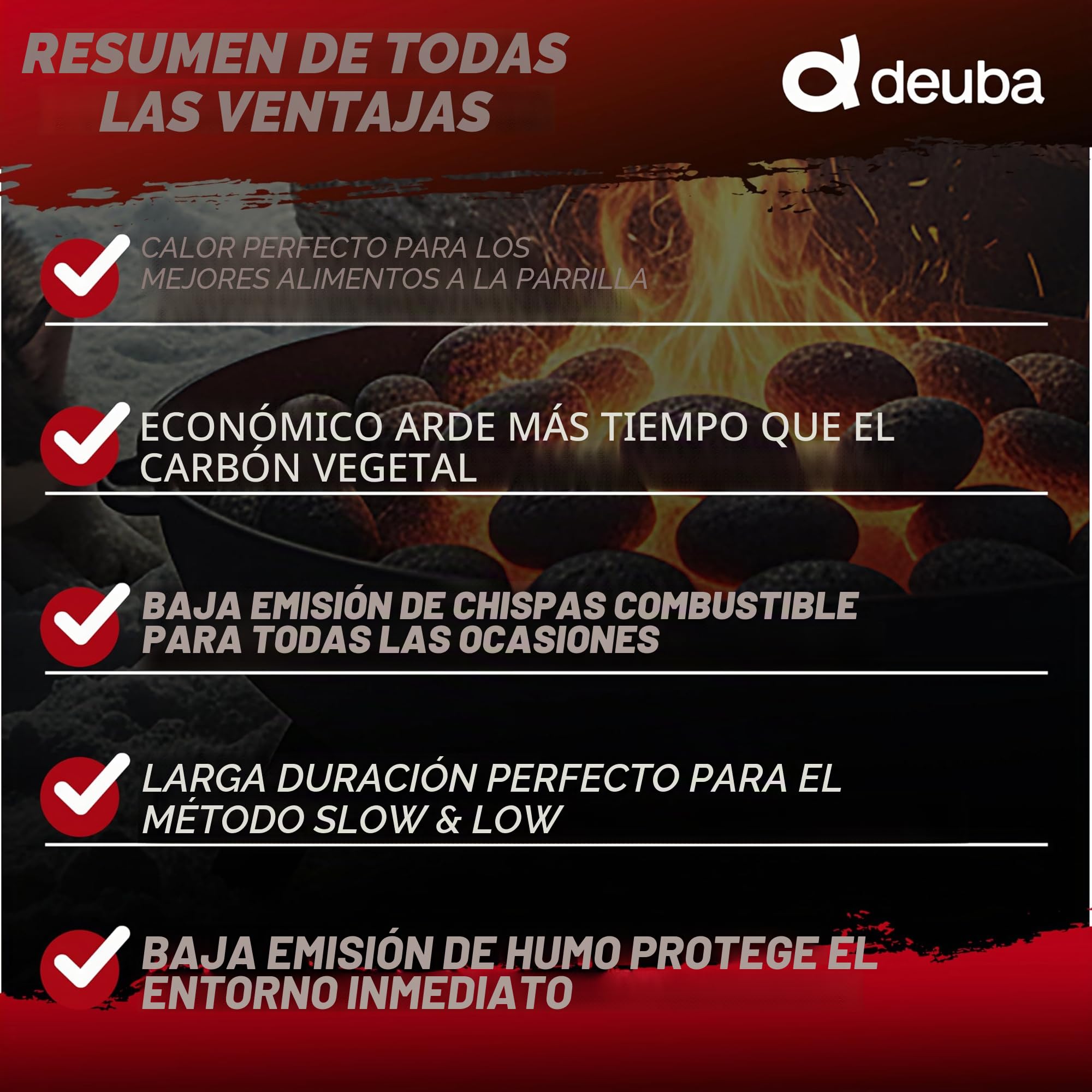 DEUBA® 27kg Briquetas de Carbón Vegetal para Barbacoa 9x3kg Brasas Bajas en Chispas y Calor Uniforme