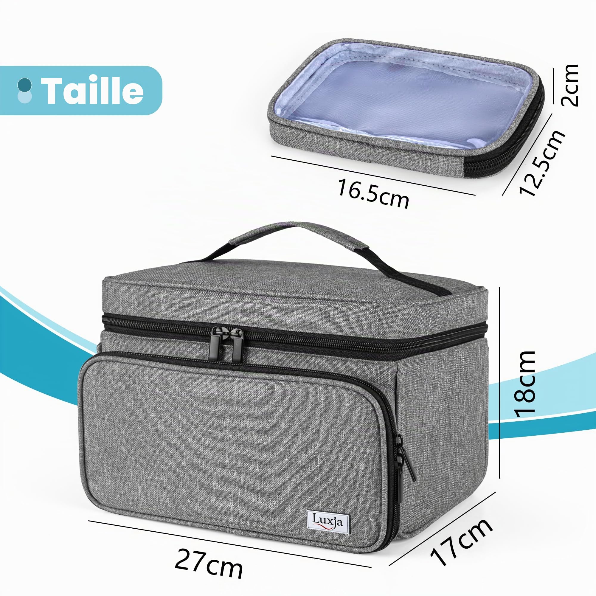 Luxja Sac de Médecine avec 2 Pochettes Transparentes Amovibles, Sac de rangement de Médicaments (Sac Seulement), Gris