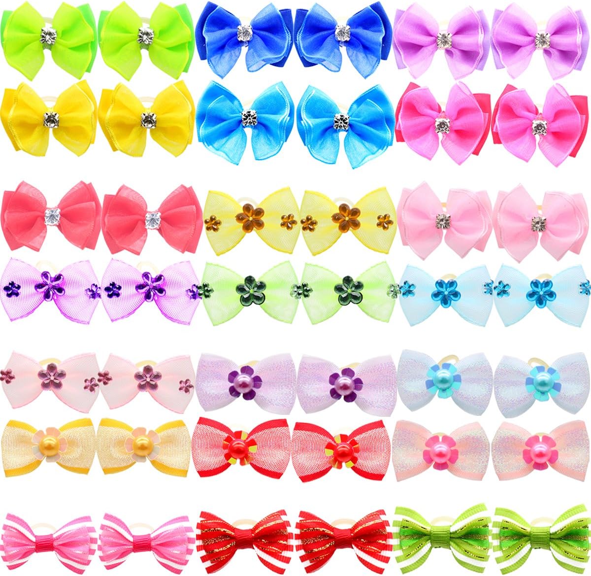 PET SHOW Haarschleifen Für Hunde - 20 Bunte Gummiband-Schleifen Für Kleine Hunde & Katzen