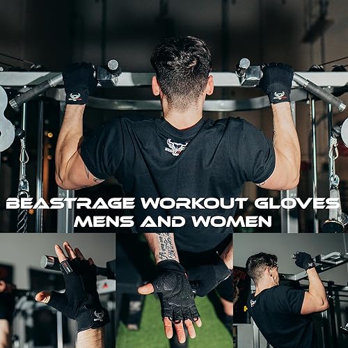 Miniatura 2 de BEAST RAGE Workout Gloves for Men, Durable Palm Grip Gym Gloves Women Half Finger Elasticated Training Weight Lifting Strength Bodybuilding Anti