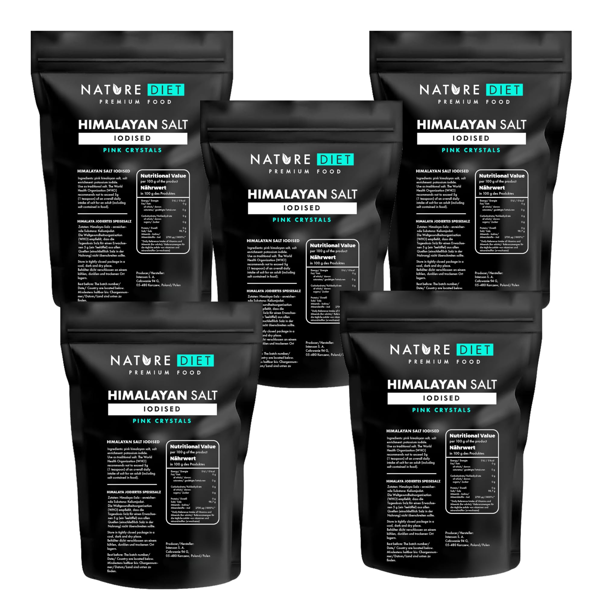 Nature Diet - Himalayan Salt from Pakistan 5 x 1000 g , Pink Salt , Fine Grain , From the Himalayas