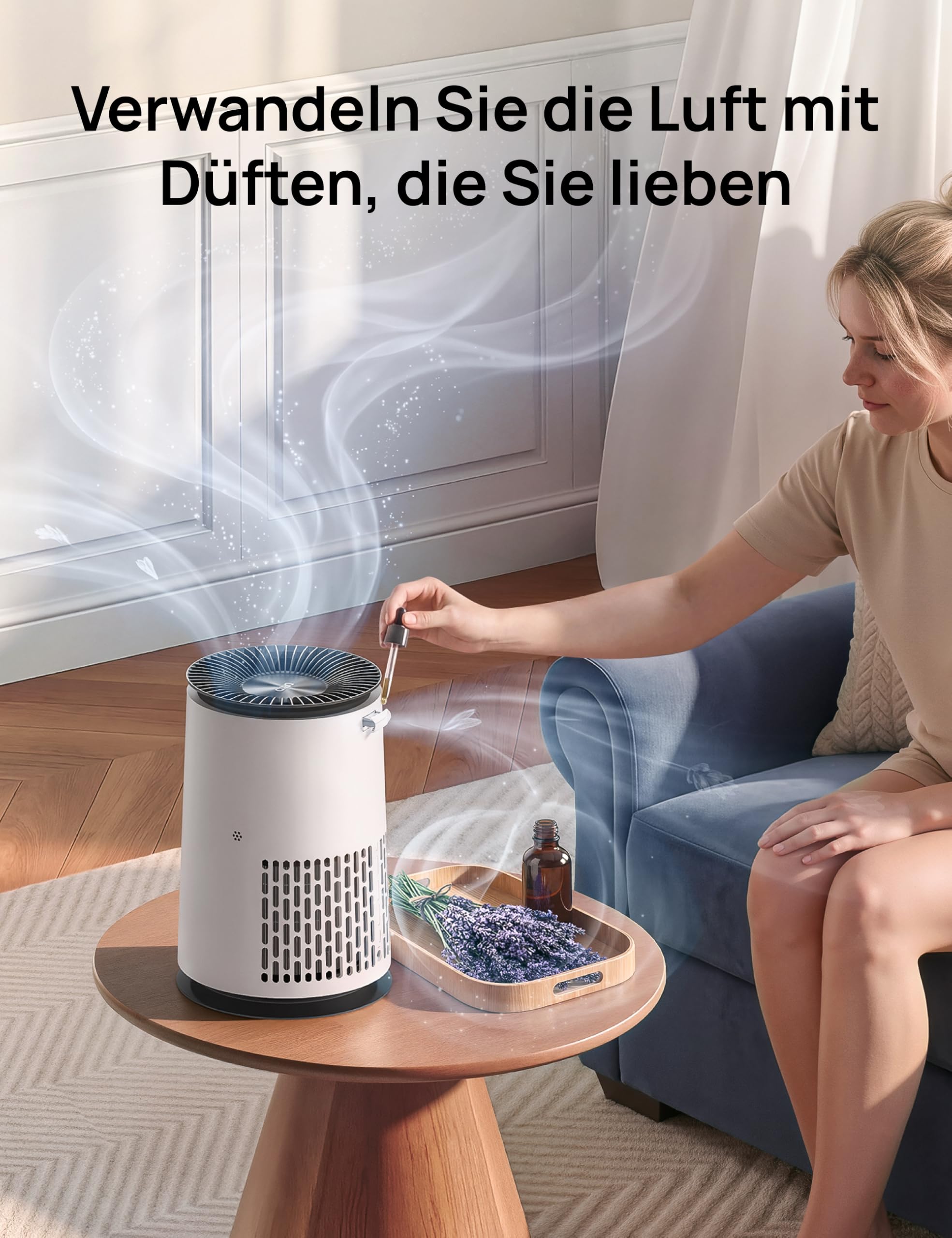 DREO-Luftreiniger für Schlafzimmer 195 m³/h CADR, Luftreiniger 338S,3-in-1-HEPA-Filter, 4 Modi, 4 Geschwindigkeiten, 18 dB,AQl-Display, PM2,5-Sensor, Auto-Modus, Aromakissen,WLAN/Sprachsteuerung/Alexa