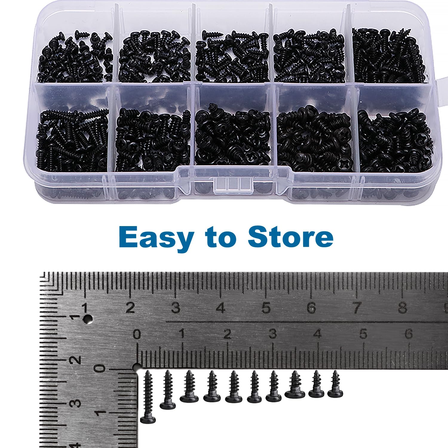 VooGenzek 500 PCS M2 M2.3 M2.6 M3 Cross Head Self Tapping Screws, Pan Head Micro Screws, for Plastic Wood Soft Metal (Black Miniature) - Image 4