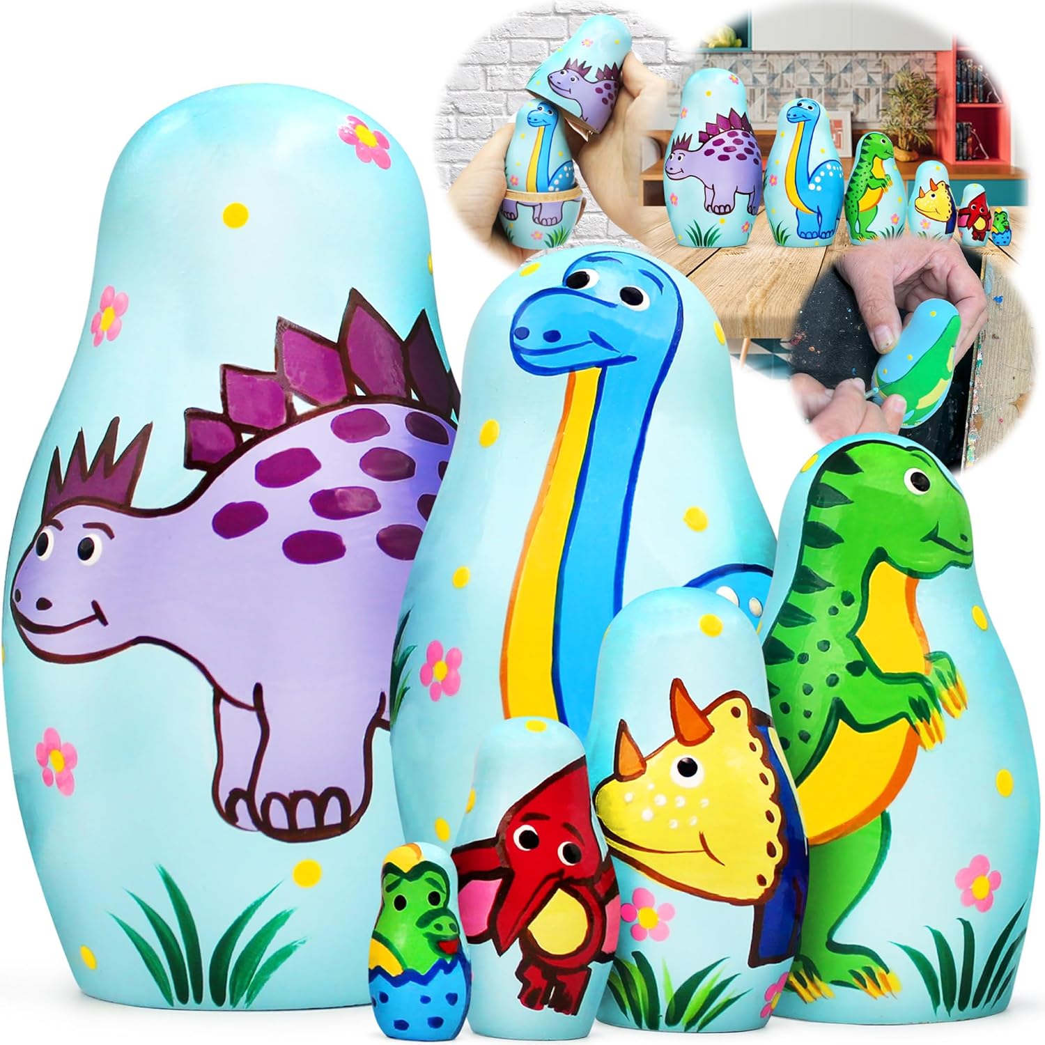 AEVVV Stacking Dinosaur Nesting Dolls Set 6 pcs Dinosaur