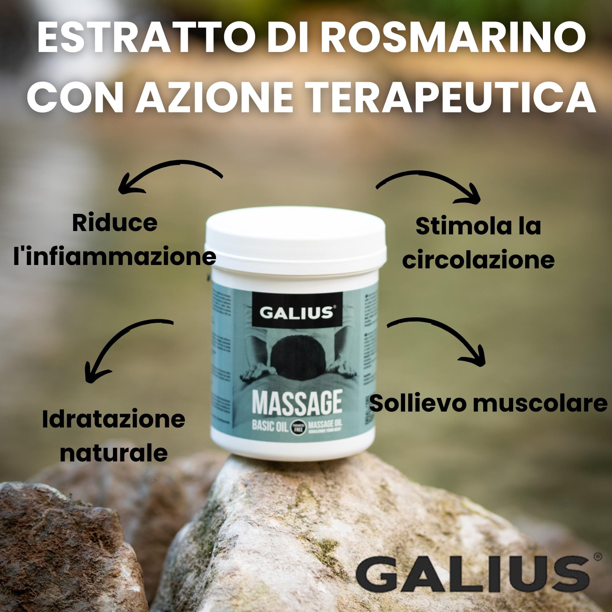 Galius - Olio Sólido di Rosmarino per Massaggi - Oli Essenziali per Professionisti e Sportivi - Olio di Rosmarino - Combatte l'Infiammazione Allevia il Dolore Muscolare Stimola la Circolazione 1000ml