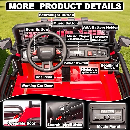 Miniatura 6 de NEWQIDA Juguetes de paseo de 24 V para niños grandes, automóvil eléctrico de 2 plazas con control remoto 4x4 para niños y niñas, suspensión de