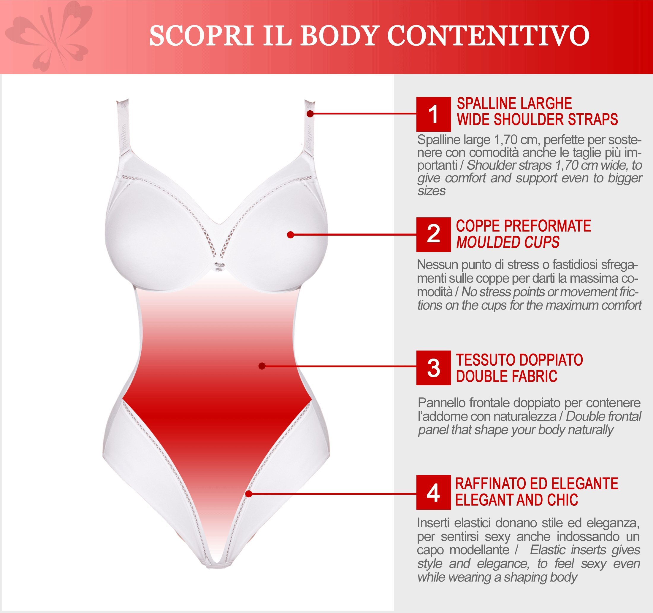 Lady Bella P6738 Body Donna Contenitivo Modellante - Shapewear Senza Ferretto in Coppe C e D Preformate, Non Imbottite e Senza Cuciture, Tessuto Doppiato per Pancia Piatta ed Effetto Snellente