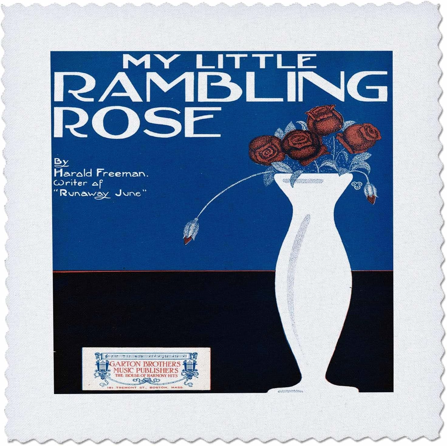 3dRose My Little Rambling Rose with White Vase of Red Roses 25x25 inch Quilt Square