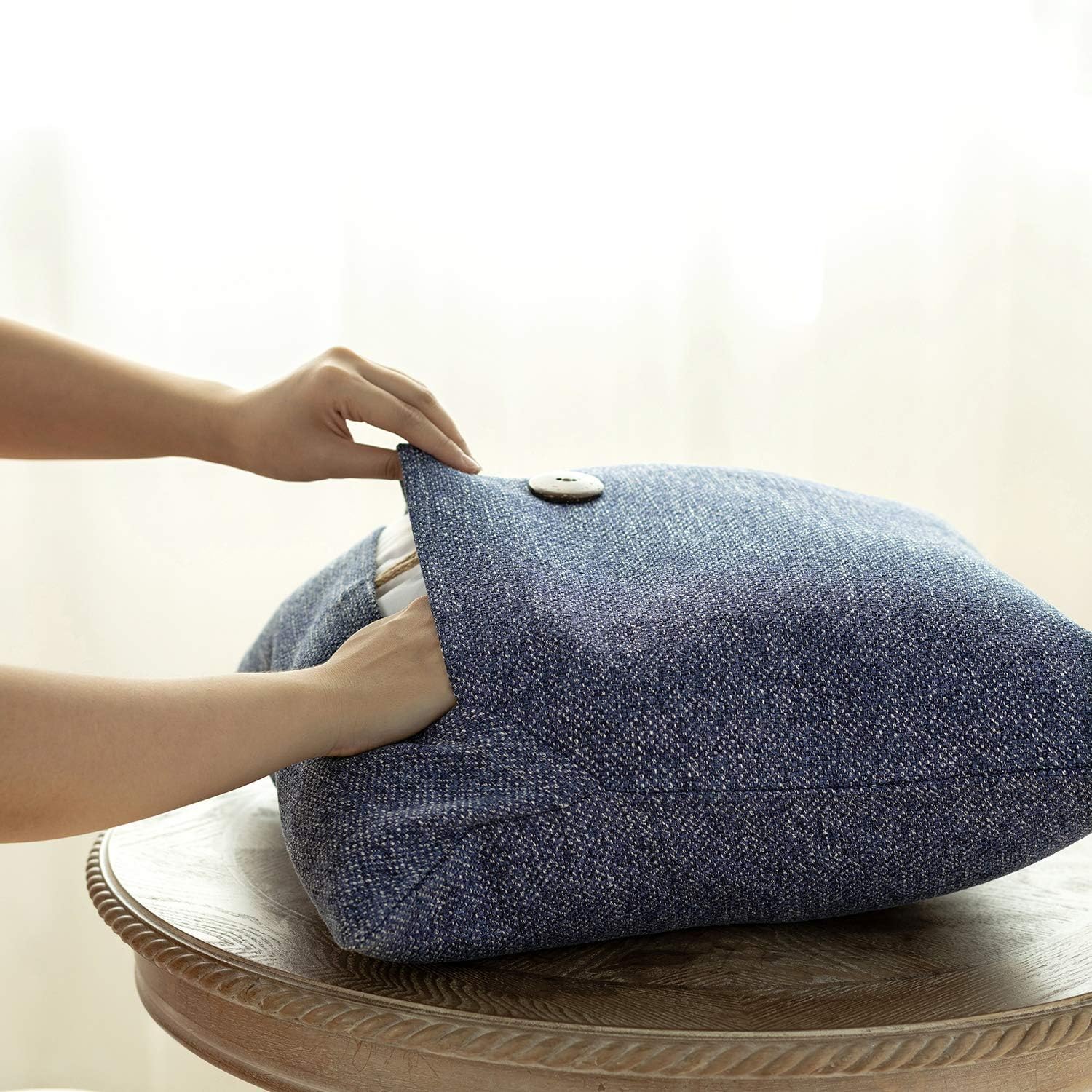 Phantoscope Pack of 2 Farmhouse Throw Pillow Covers Button Vintage Linen Decorative Pillow Cases for Couch Bed and Chair Navy Blue 18 x 18 inches 45 x 45 cm : Home & Kitchen