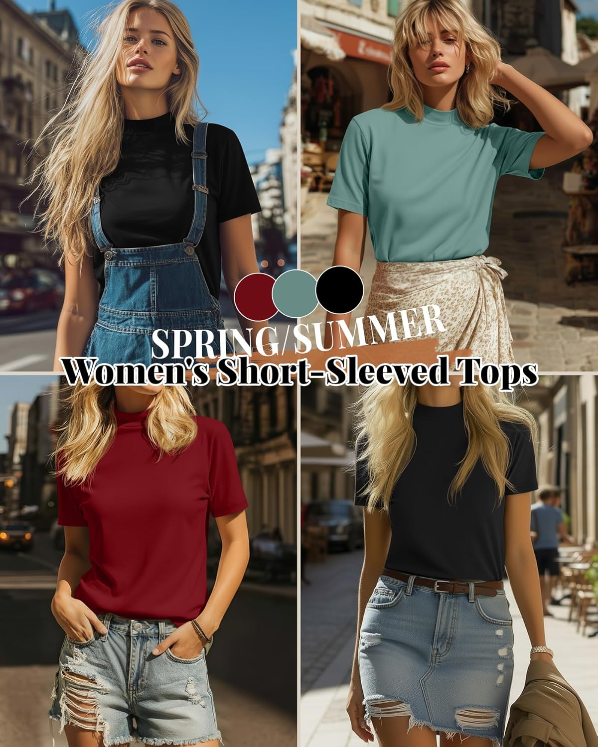 Ficerd 3 Pack Women's Mock Neck Shirts Short Sleeve Turtleneck Tops Slim Fitted Dressy Casual Tees Summer Basic Tshirts 2026 - Image 2