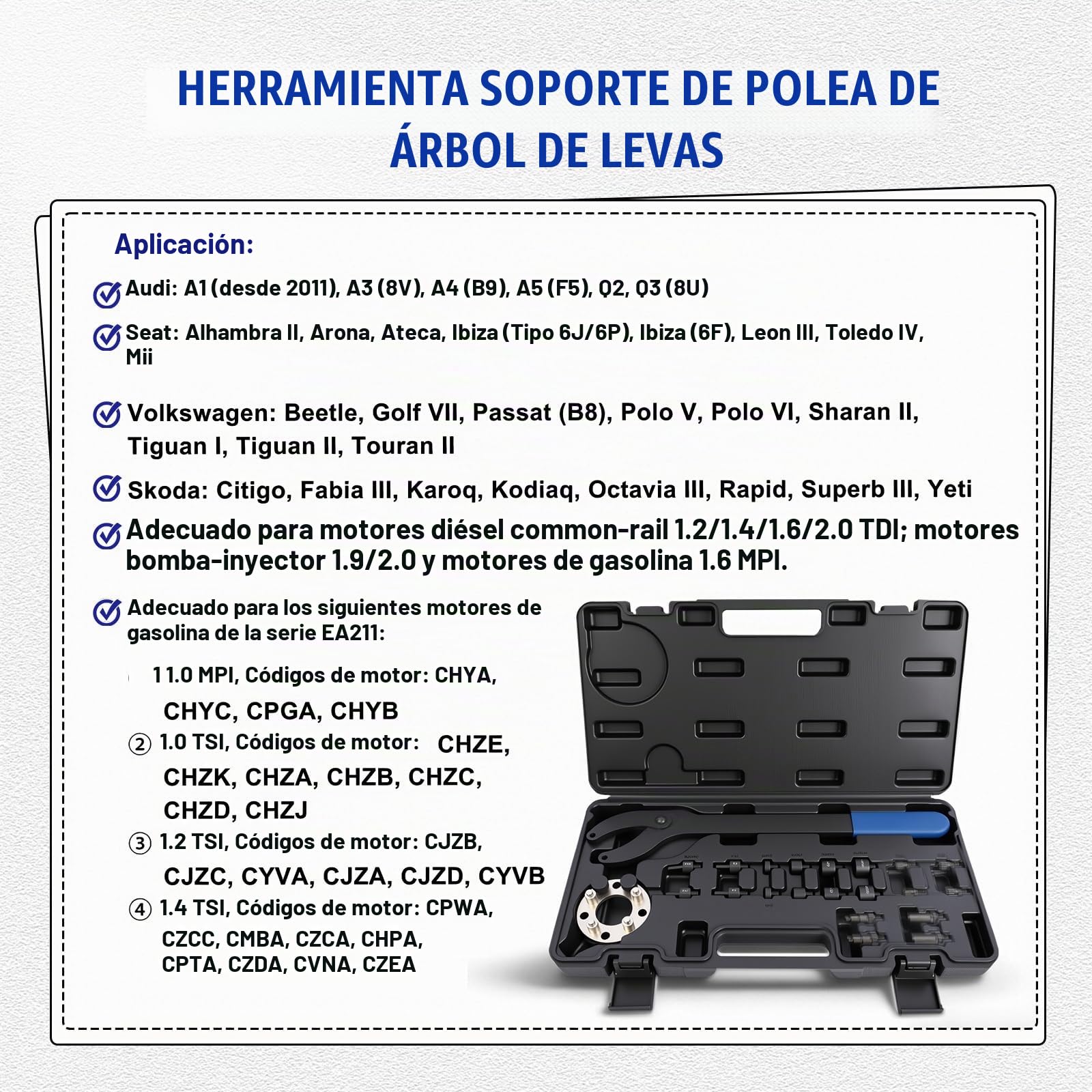 MRCARTOOL Herramientas de Árbol de Levas Automotriz T10172A T10554 Árbol de Levas de Retención Juego de Herramientas Árbol de Levas Cigüeñal Llave para VAG Compatible con V.W con Skoda