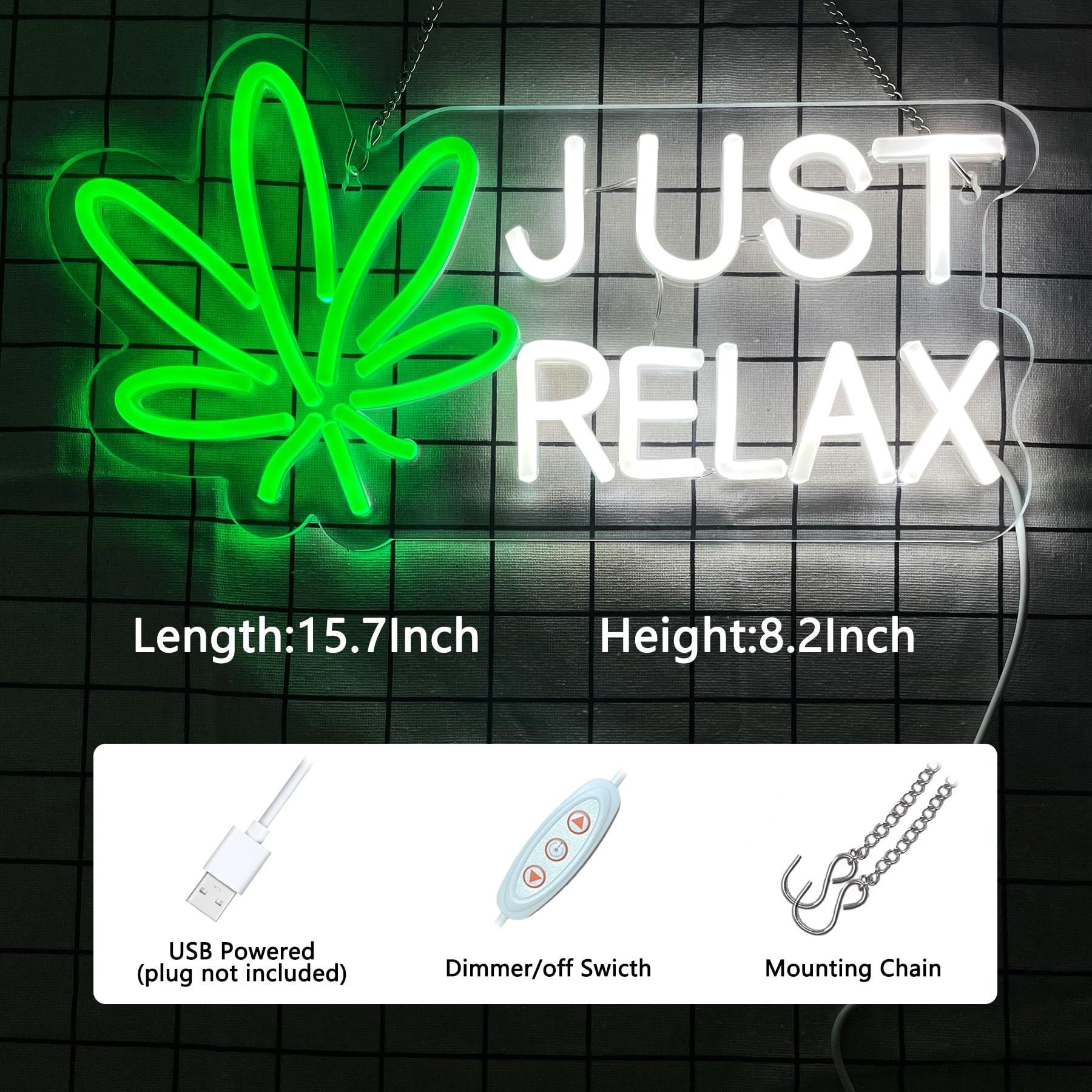 JUST RELAX neonowy znak LED, dekoracja ścienna, jaskinia człowieka, neonowe świecące znaki, sztuka ścienna do domu, pokoju, baru, sypialni, zasilany przez USB, 40 x 20 cm