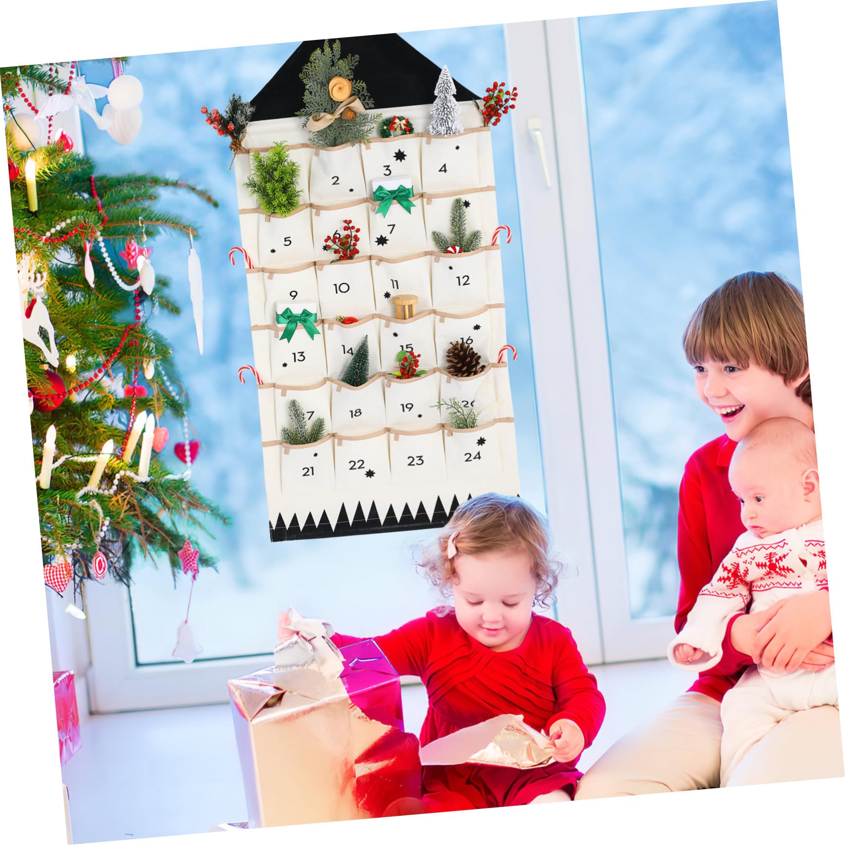 Calendario Avvento Natalizio Da Appendere in Cotone Con Multiple Per Decorazione Parete e Organizzazione Oggetti Small Sacco Stoccaggio Multiuso Per Festa Di Natale