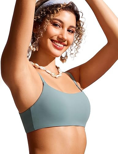 Miniatura 5 de CRZ YOGA Traje de baño con tirantes delgados ajustables A-C para mujer, cuello redondo, acolchado