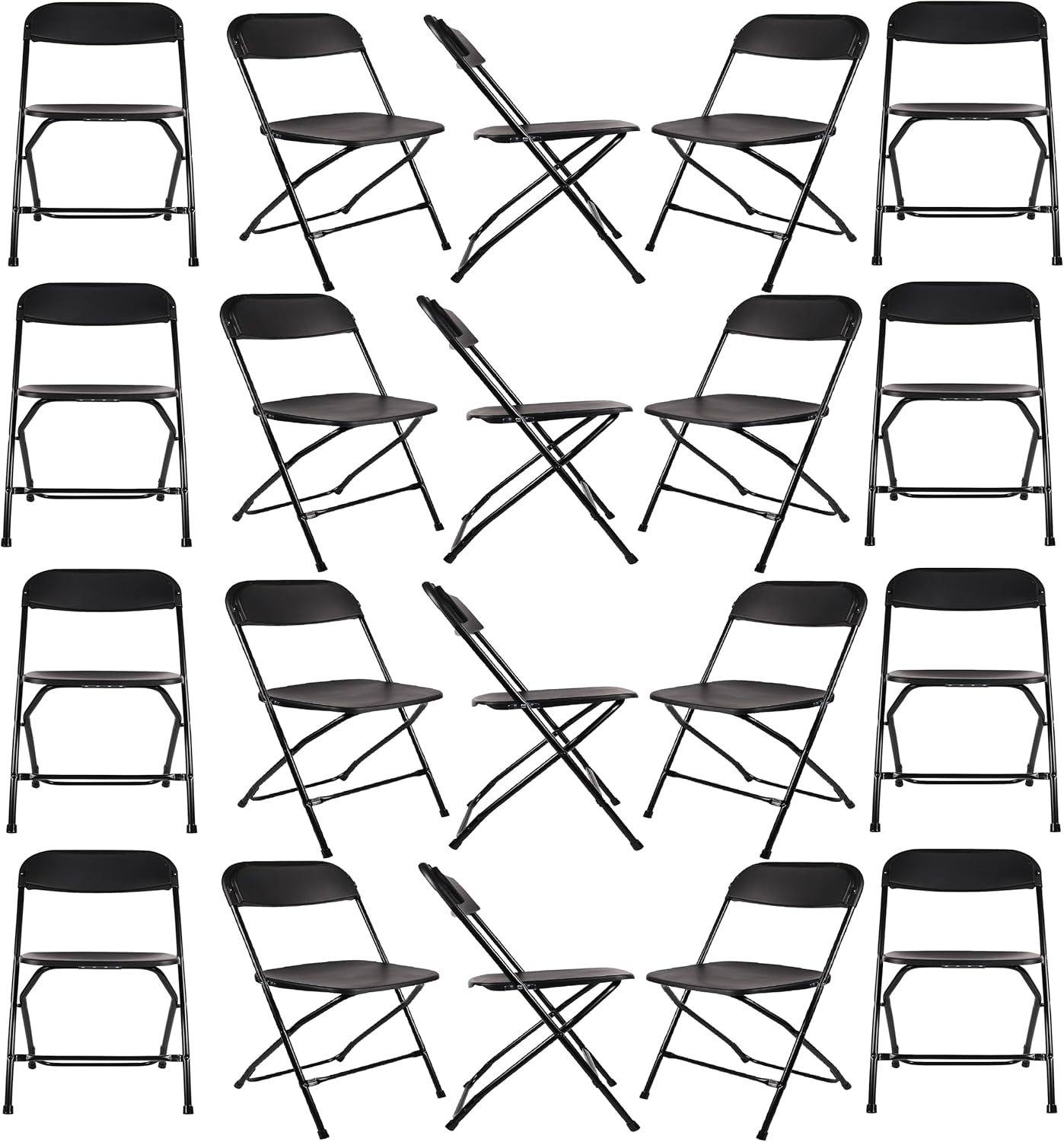 BTEXPERT Set of 20,Black Plastic Folding Chair Steel Frame Commercial High Capacity Event Chair Lightweight Set for Office Wedding Party Picnic Kitchen Dining Church School Set of 20 Black