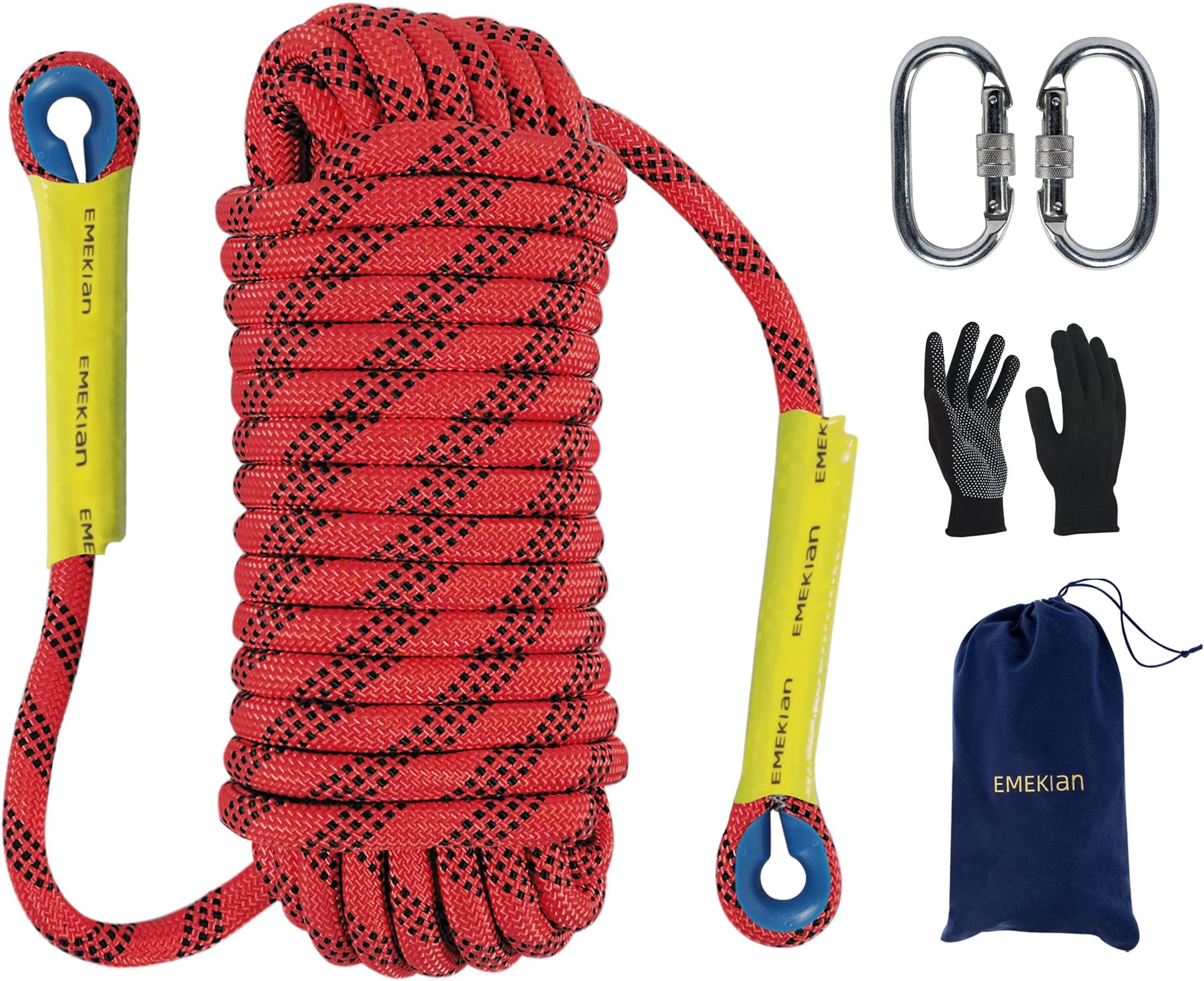 EMEKIAN 10mm/12mm/14mm Indoor Outdoor Climbing Rope, Static Rock Climbing Rope for Escape Rope, Ice Climbing Equipment, Fire Safety Rescue Rope, with Non-Slip Gloves