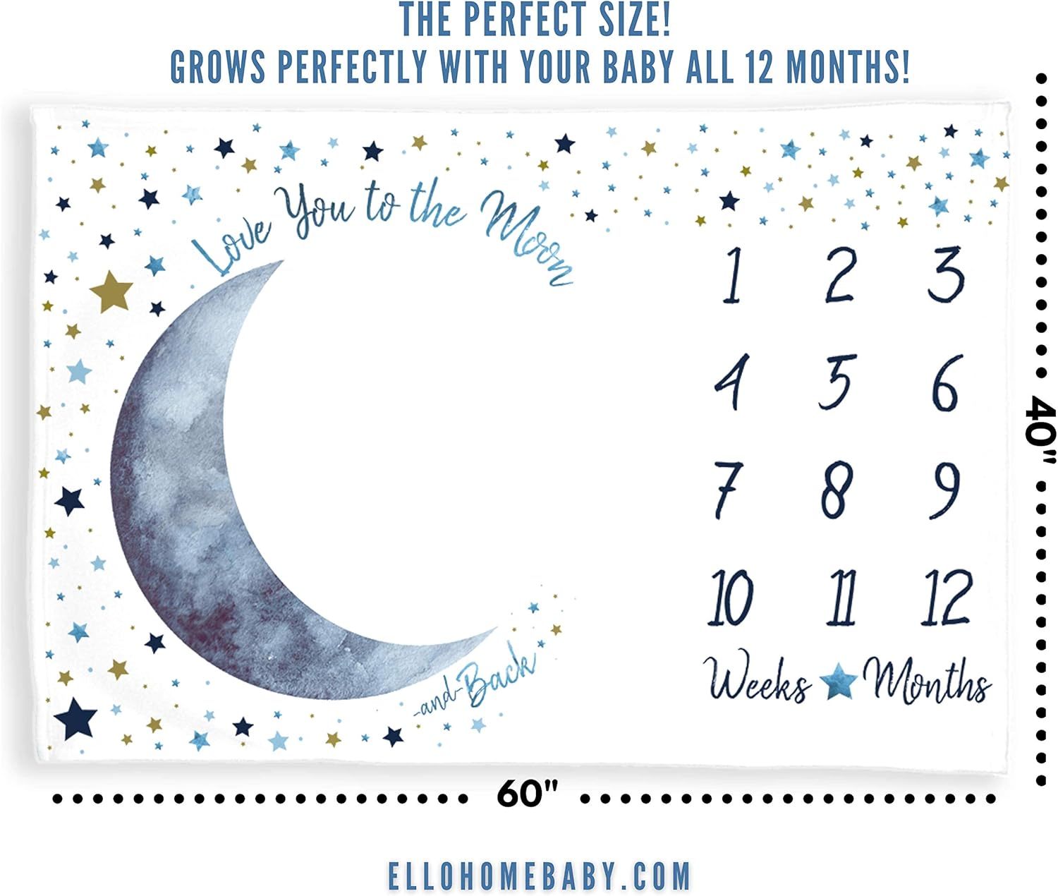 Buy Stars Baby Monthly Milestone Blanket Infant Months Boy Newborn Photography Background Photo Prop Mat Baby Shower I Love You To The Moon And Back Nursery Blue Moon Minky 60x40 Online In