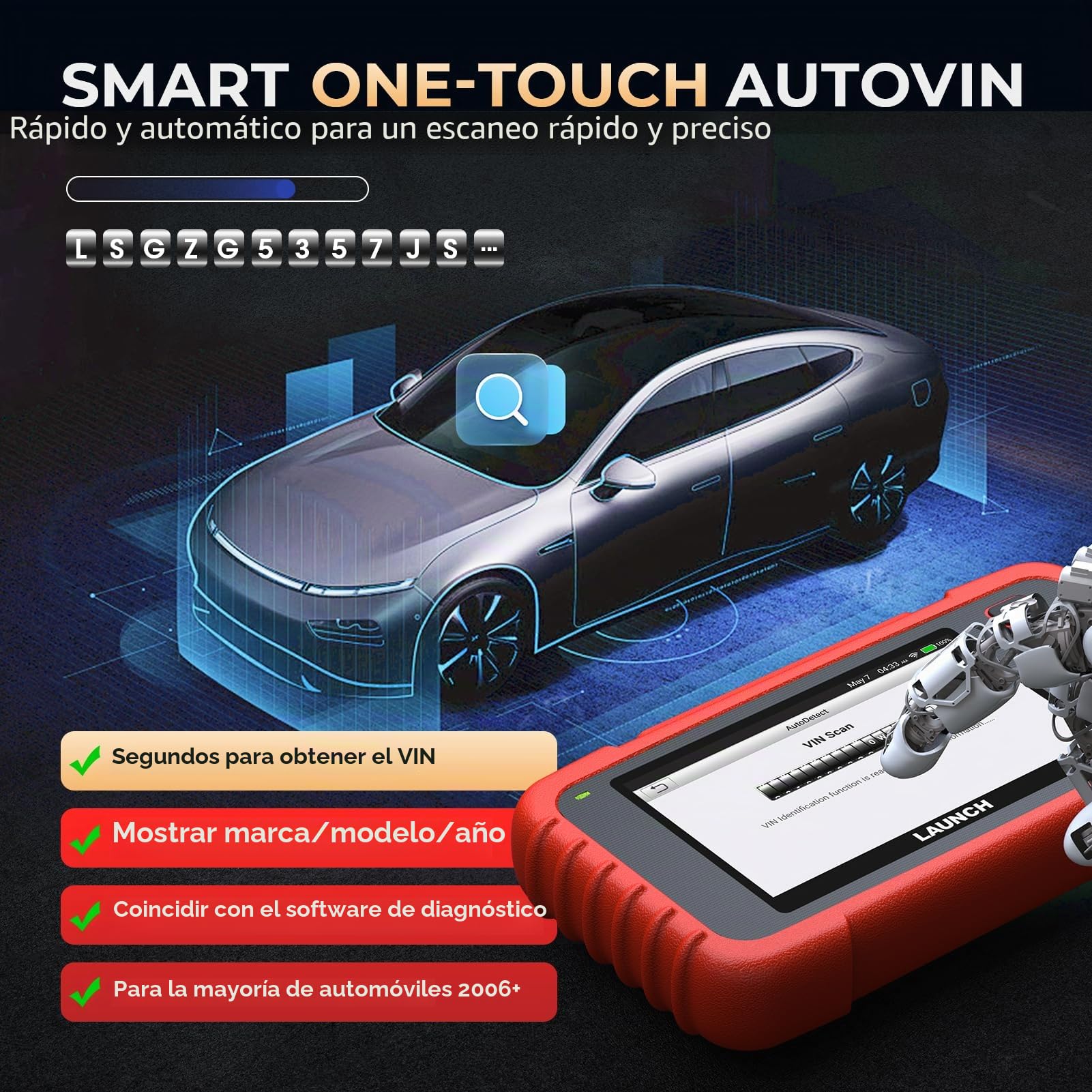 LAUNCH CRP129X V2.0 OBD2 Escáner, Herramienta de Diagnóstico Escaneo Coche, Reset Aceite EPB SAS TPMS Codificación de Inyectores y Ajuste Acelerador AutoVIN, Actualización Gratuita de por Vida