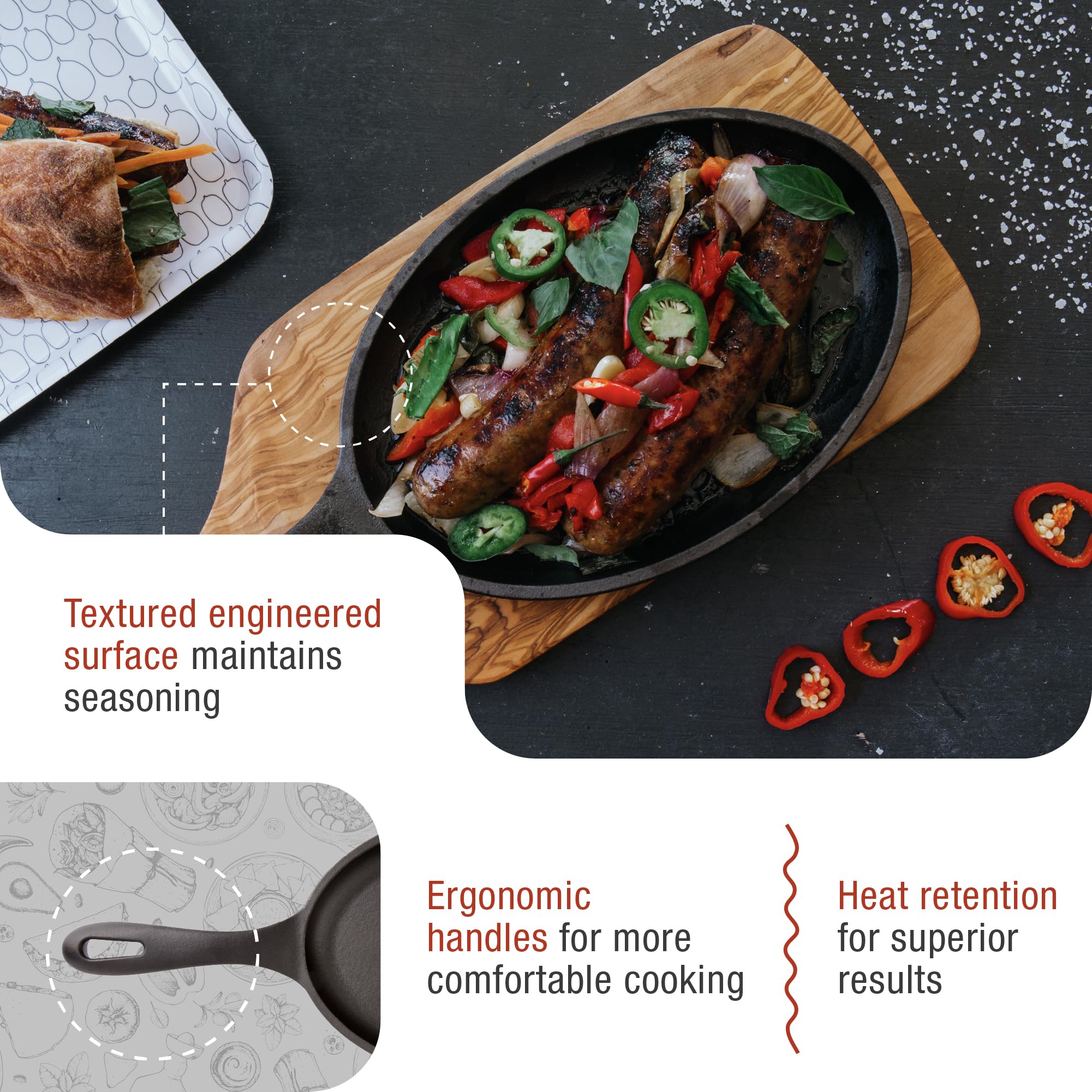 Victoria Cast Iron Fajita Skillet - Black -6 Victoria Cast Iron Fajita Skillet - Black -6