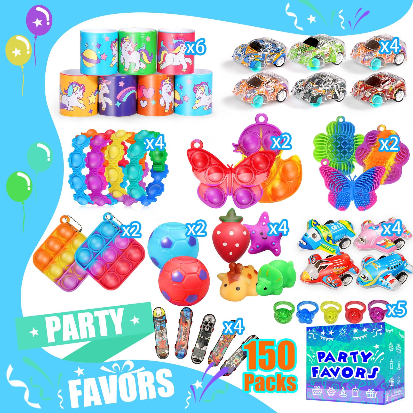 Party Favors for Kids 8-12 4-8, 150-Pack Fidget Toys Bulk, Treasure Box Toys for Classroom, Stocking Stuffers Goodie Bags, Classroom Prizes, Birthday Holiday for Boys Girls