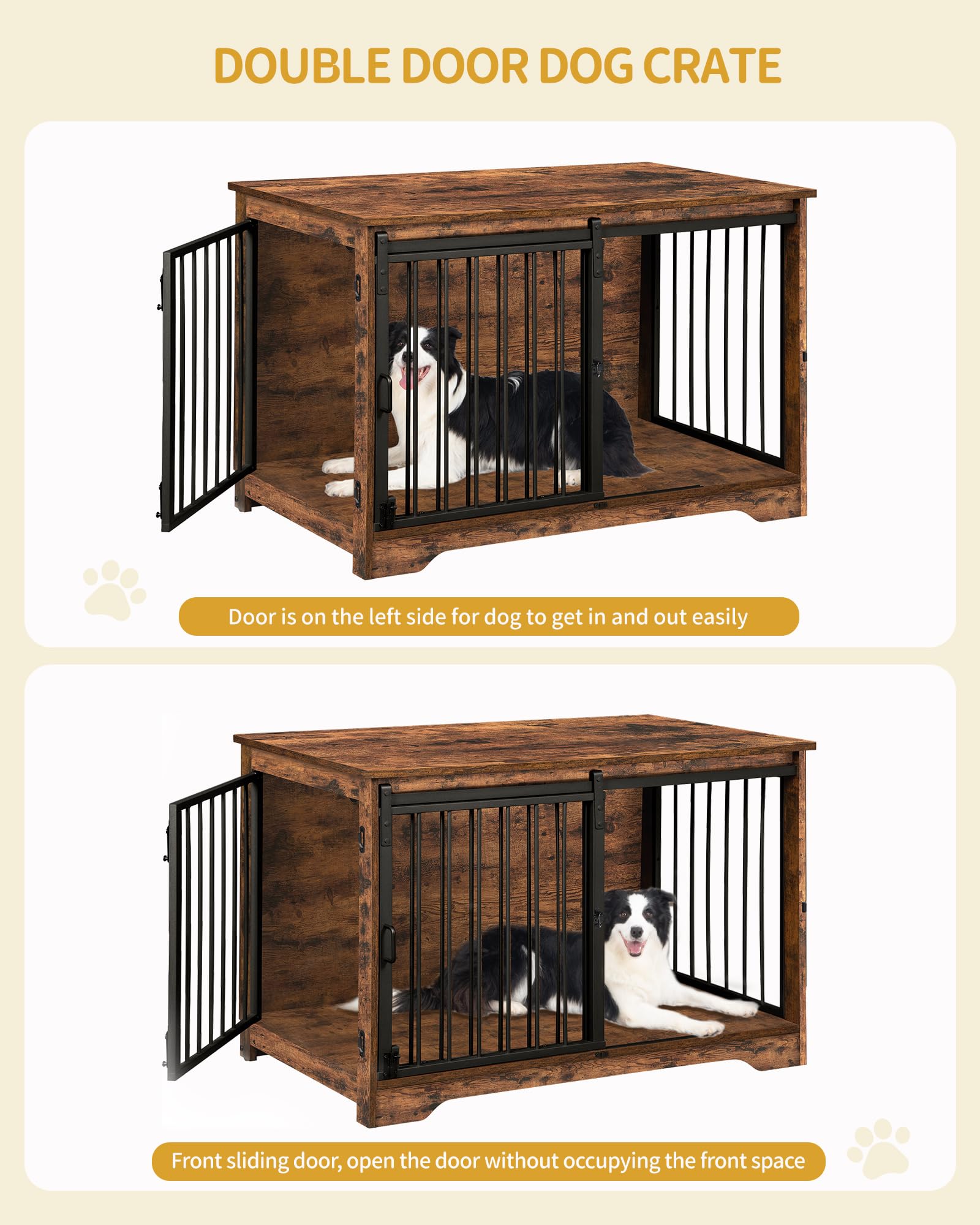 Hzuaneri Hundekäfig Möbel, 100cm hundebox für zuhause, Schiebetüren, 2 Tür, Moderne hundebox Holz Indoor für kleine/mittlere/große Hunde, Hundekäfig für Zuhause, 100 x 60 x 68 cm, Vintagebraun