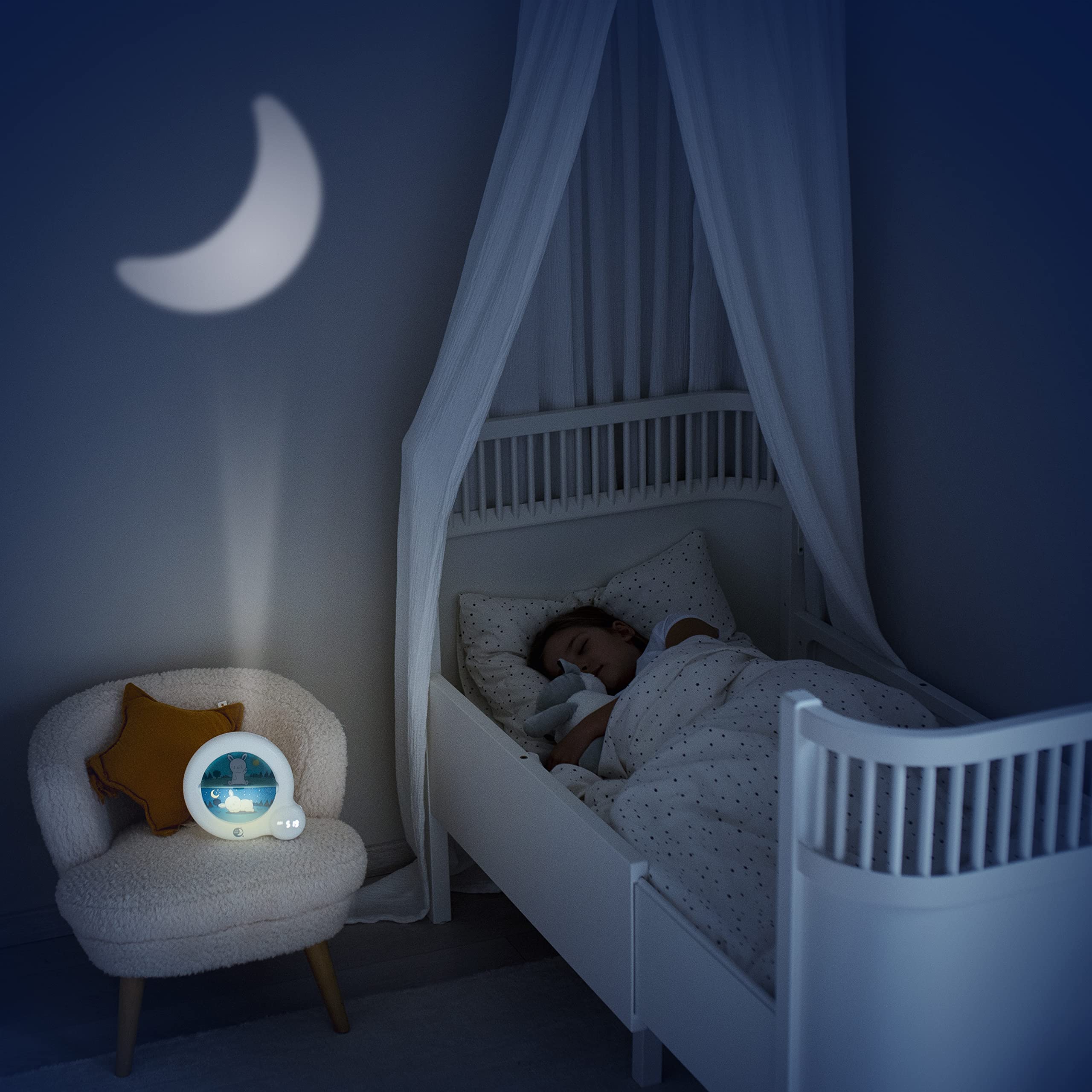 Pabobo – Indicador de Despertador Kid'Sleep Essential, para Dormir más Tiempo y tapprivilegiar el Tiempo. Luz Nocturna educativa. Programación fácil, Bloqueo de los Padres. Modo Silencio o Alarma de