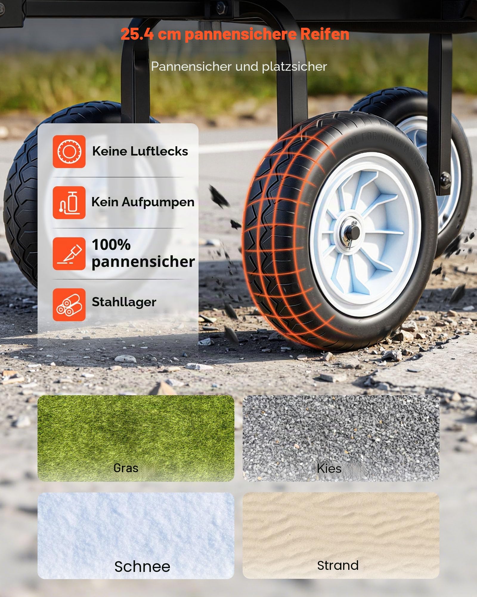 VEVOR Bollerwagen 226,8 kg Tragkraft, Gartenwagen mit Sitz & PU-Rädern, Transportwagen mit Werkzeugablage & Verstellbarem Griff, Gerätewagen für Rasen, Terrasse & Garten, Schwarz