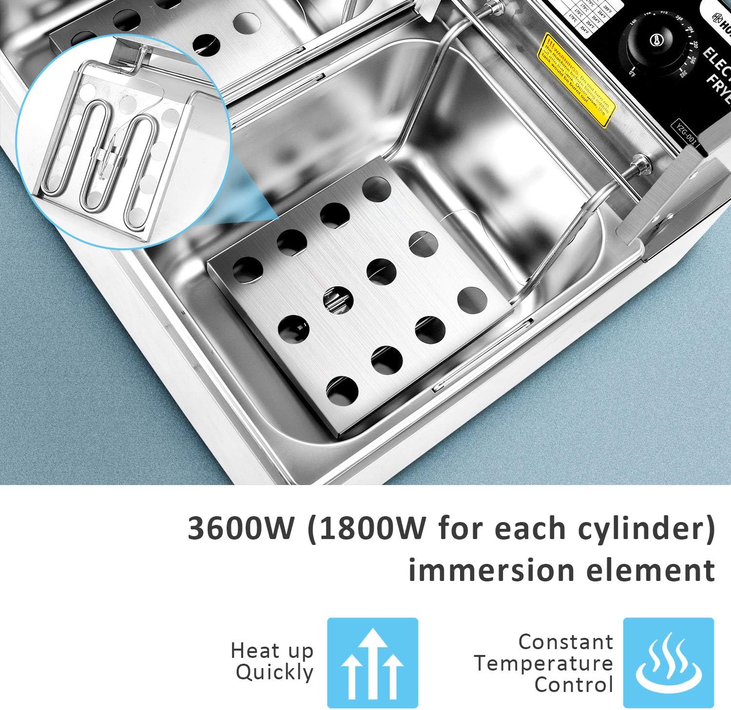 Hopekings Commercial Deep Fryer with Baskets & Lids, 12.7QT Electric Deep Fryer with Temperature