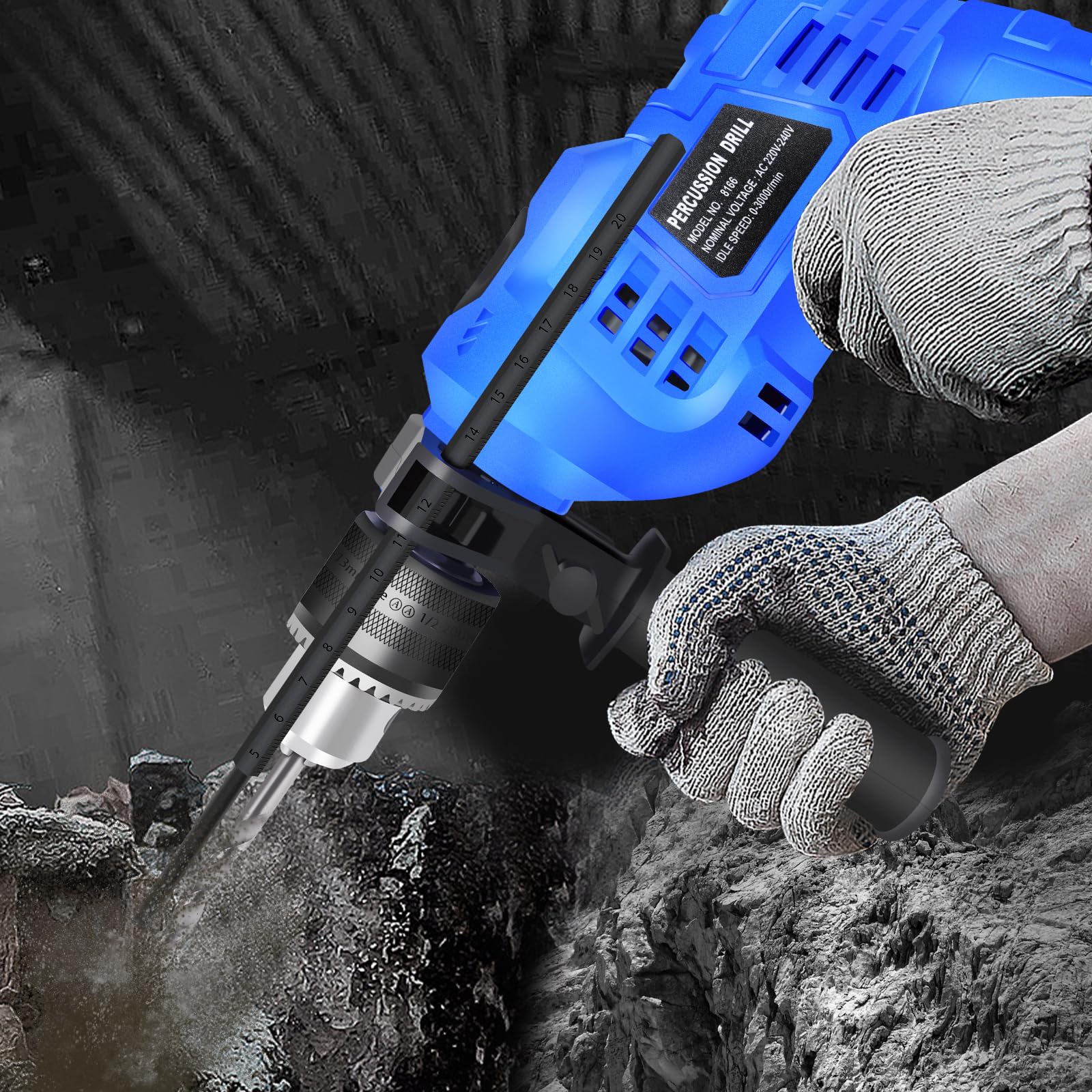Trapano, 850 W, trapano a percussione 3000 giri/min, martello e trapano 2 in 1, impugnatura supplementare regolabile a 360 gradi, foratura precisa in legno, cemento e acciaio