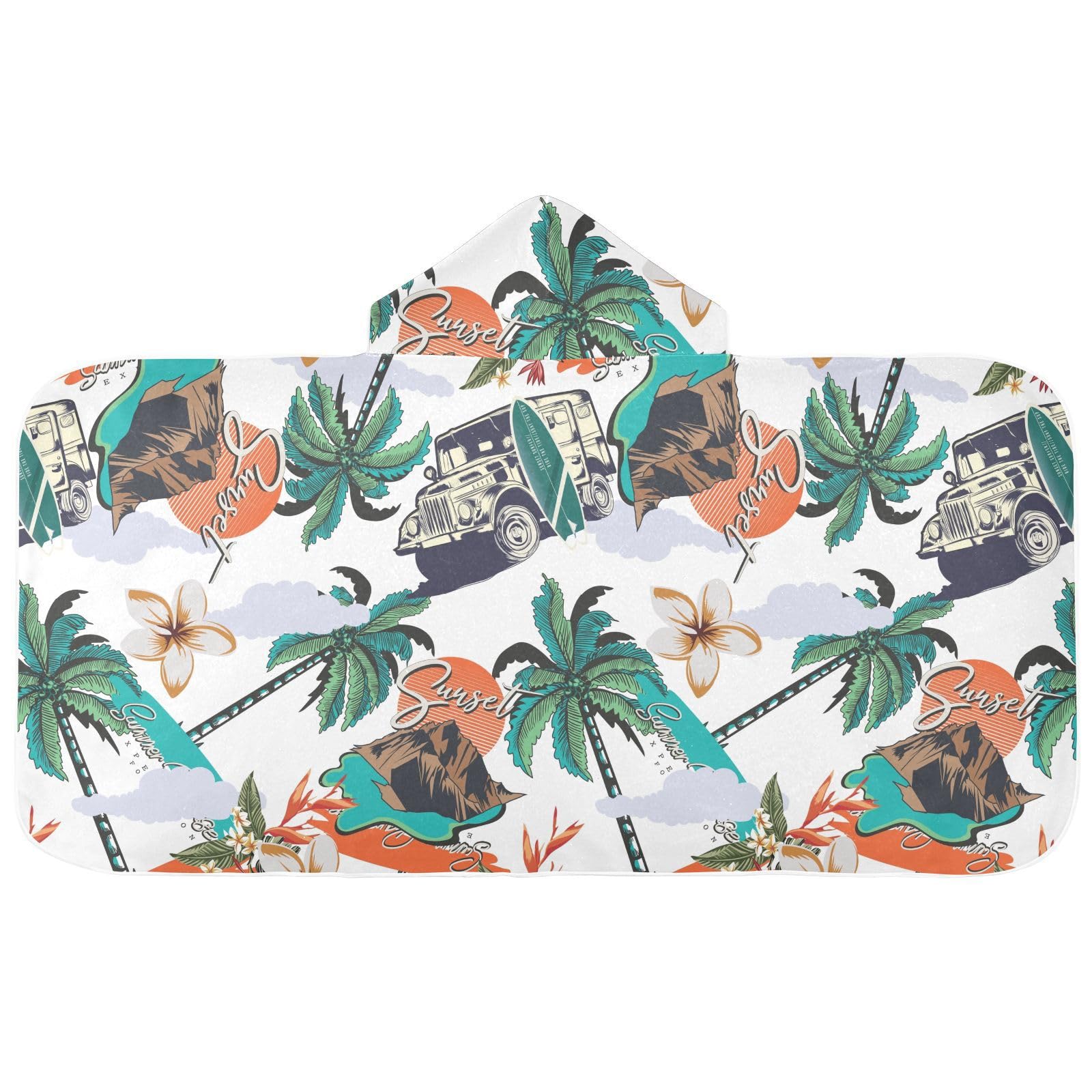 susiyo Kids Hooded Bath Towel Tropical Summer Beach Towel for Kids 23.5 x 50 Inch Microfiber Soft Absorbent Quick Dry Bath Swim Pool Towel Wrap Poncho Bathrobe with Hood for Kids Toddler