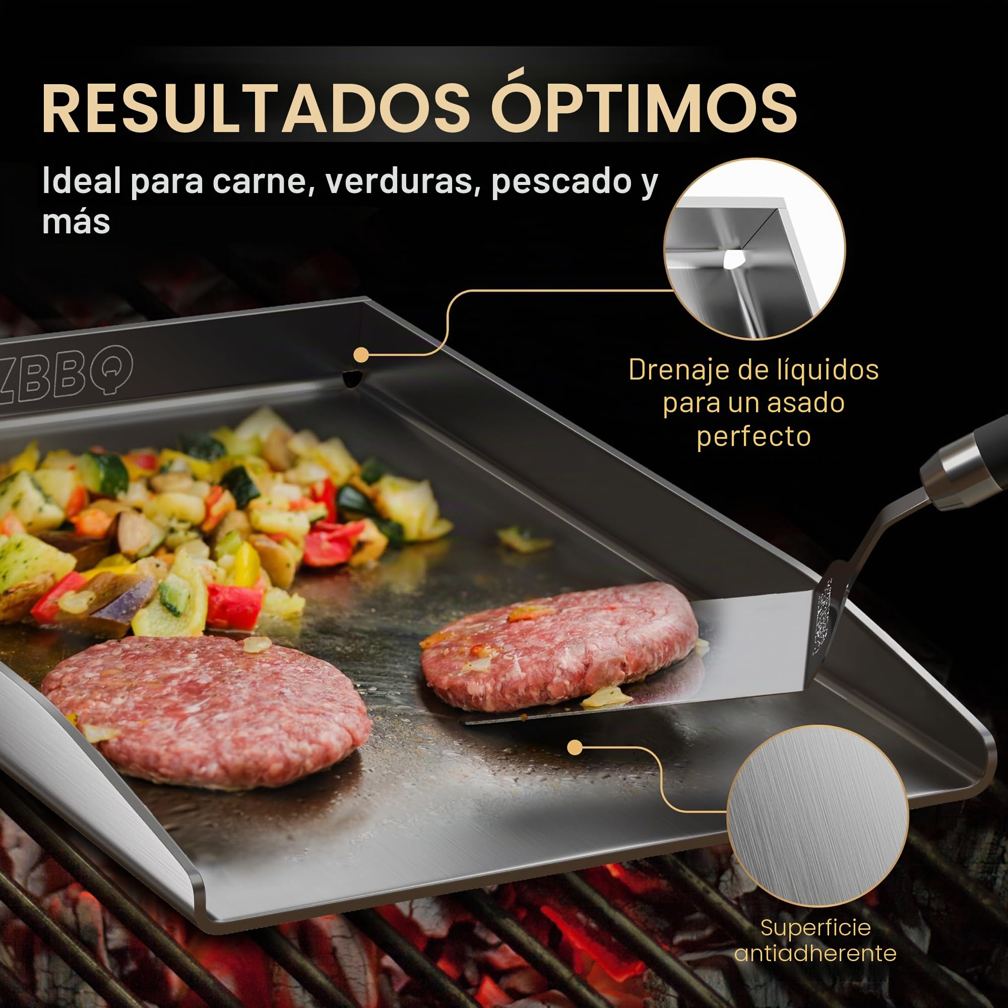 Set Premium de Plancha AMZBBQ® - 40 x 30 cm - aproximadamente 5 mm de acero inoxidable macizo - 20% más fuerte que las planchas convencionales - Parrilla para barbacoa de gas y carbón - Accesorio para