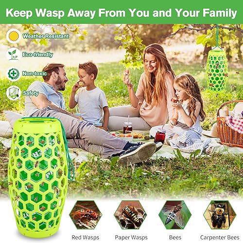 Miniatura 3 de Trampa para avispas para colgar al aire libre, trampas para abejas carpinteras, disuasorias de avispas, atrapa insectos para exteriores, no tóxicas,