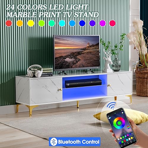 Miniatura 4 de COSVALVE - Juego de mesa de mármol blanco, incluye soporte para TV LED de 62.3 pulgadas y mesa de café contemporánea de 41.3 pulgadas, mesa de café