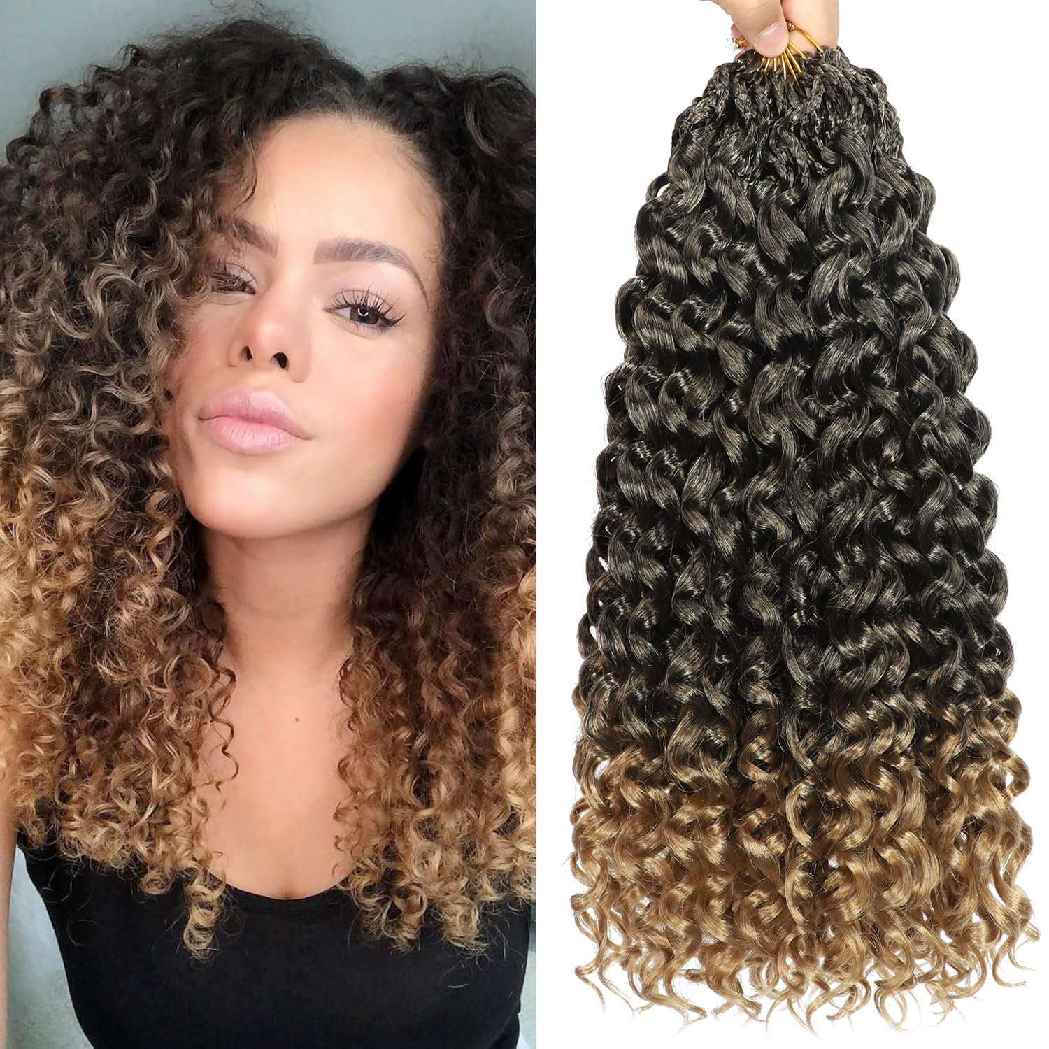 Gogo Curl Crochet Hair 14 Inch 9 Packs Ocean Wave Curly Crochet Hair for Black Women Pre-Looped Deep Wave Water Curly Braiding Extensions (T27#