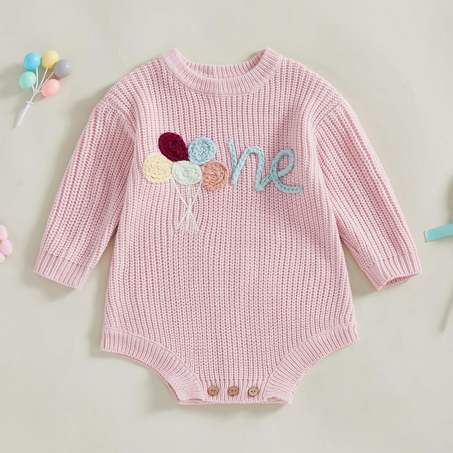 Amnnchya Newborn Baby Girl Boy Sweater Cute One Balloon Knit Pullover Sweatshirt Romper Infant First Birthday Outfit