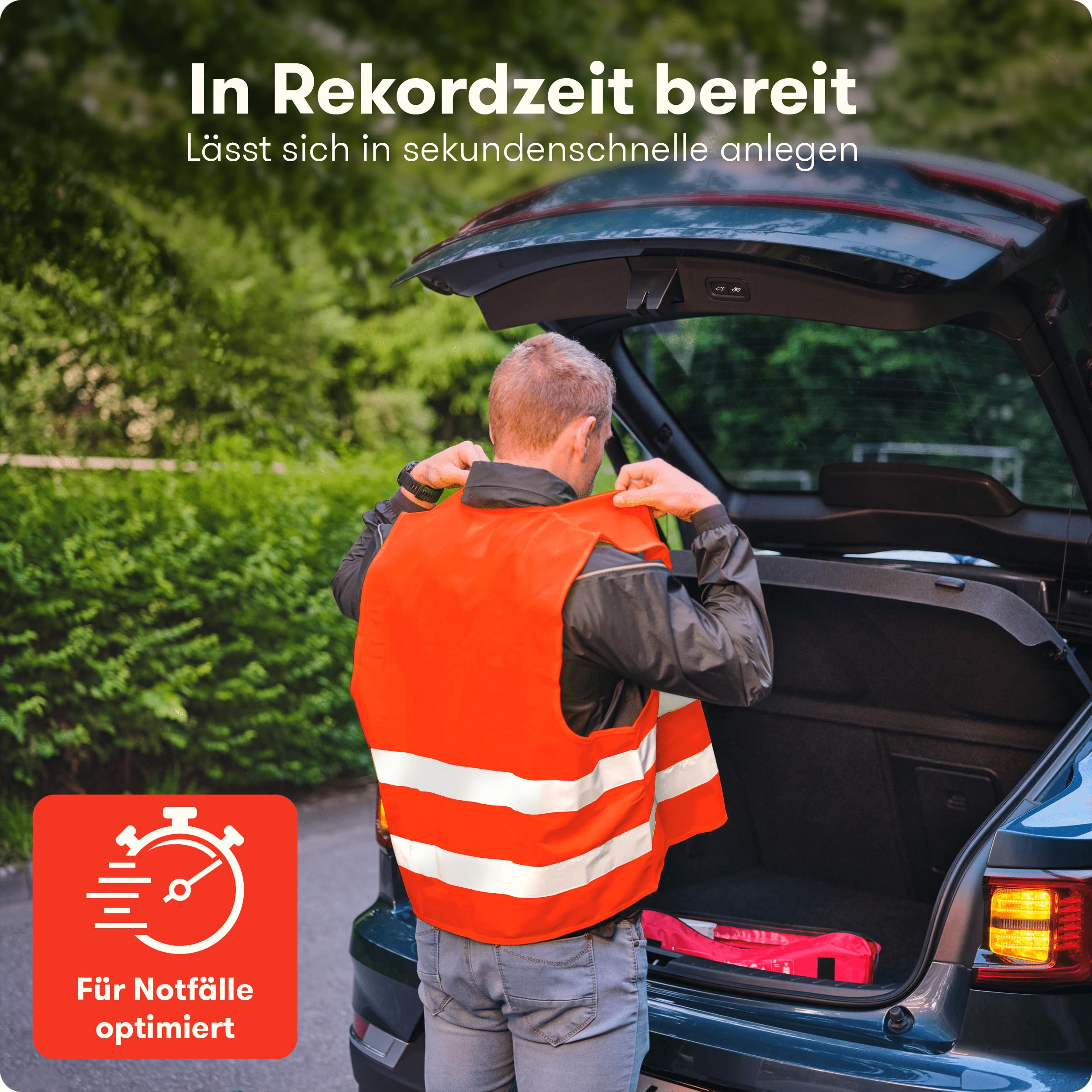 PURAHELP Warnwesten 4er Set Europaweit gültig nach EN ISO 20471 - Reflektierende Warnweste - Sicherheitsweste Orange - Warnschutzweste - Sicherheitswesten für Erwachsene