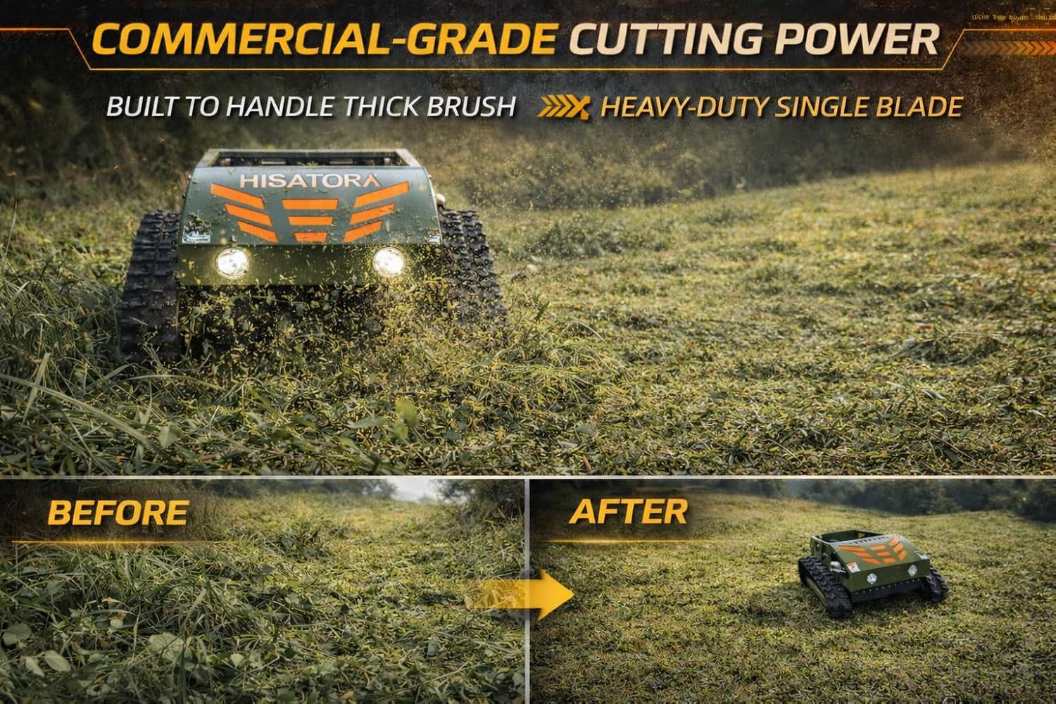 Remote Control Lawn Mower, 9HP Gas Powered Tracked Lawn Mower, 21.7" Cutting Width RC Brush Cutter, 50° Slope Climbing All-Terrain Mower for Hillside, Farm, Orchard & Heavy Grass