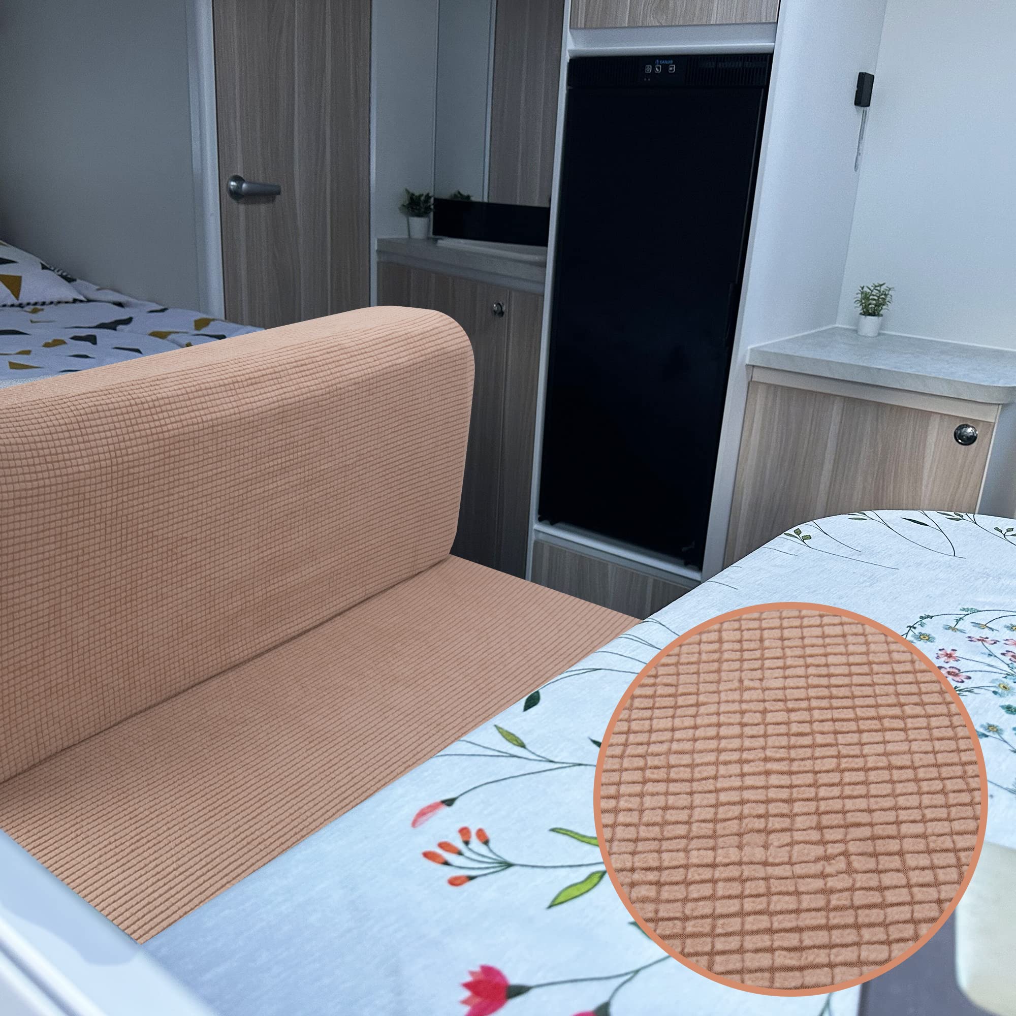 Fundas de cojín para comedor de autocaravana, protector elástico de muebles de sofá biplaza, fundas elásticas para cojines de cámper para autocaravana, banca de coche (caqui) 5
