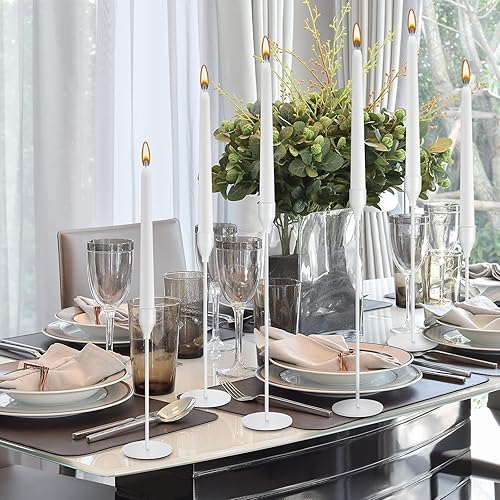 Vista 5 de Inbagi 12 juegos de candelabros a granel con velas cónicas de 0.79 pulgadas de grosor, soportes de velas de metal altos para velas cónicas para San