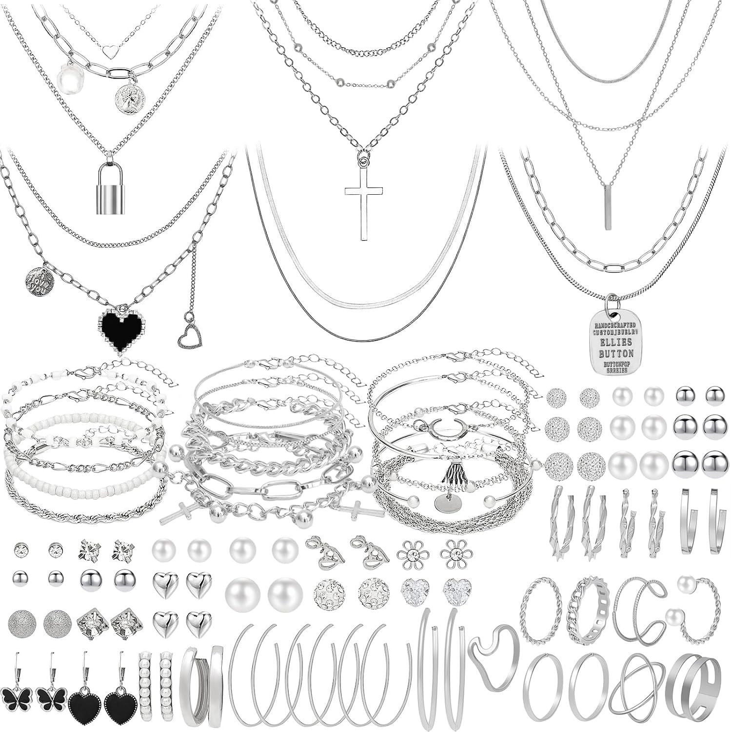 NEWITIN 100 Pcs Gold Silver Jewelry Set for Women Fashion Costume Jewelry