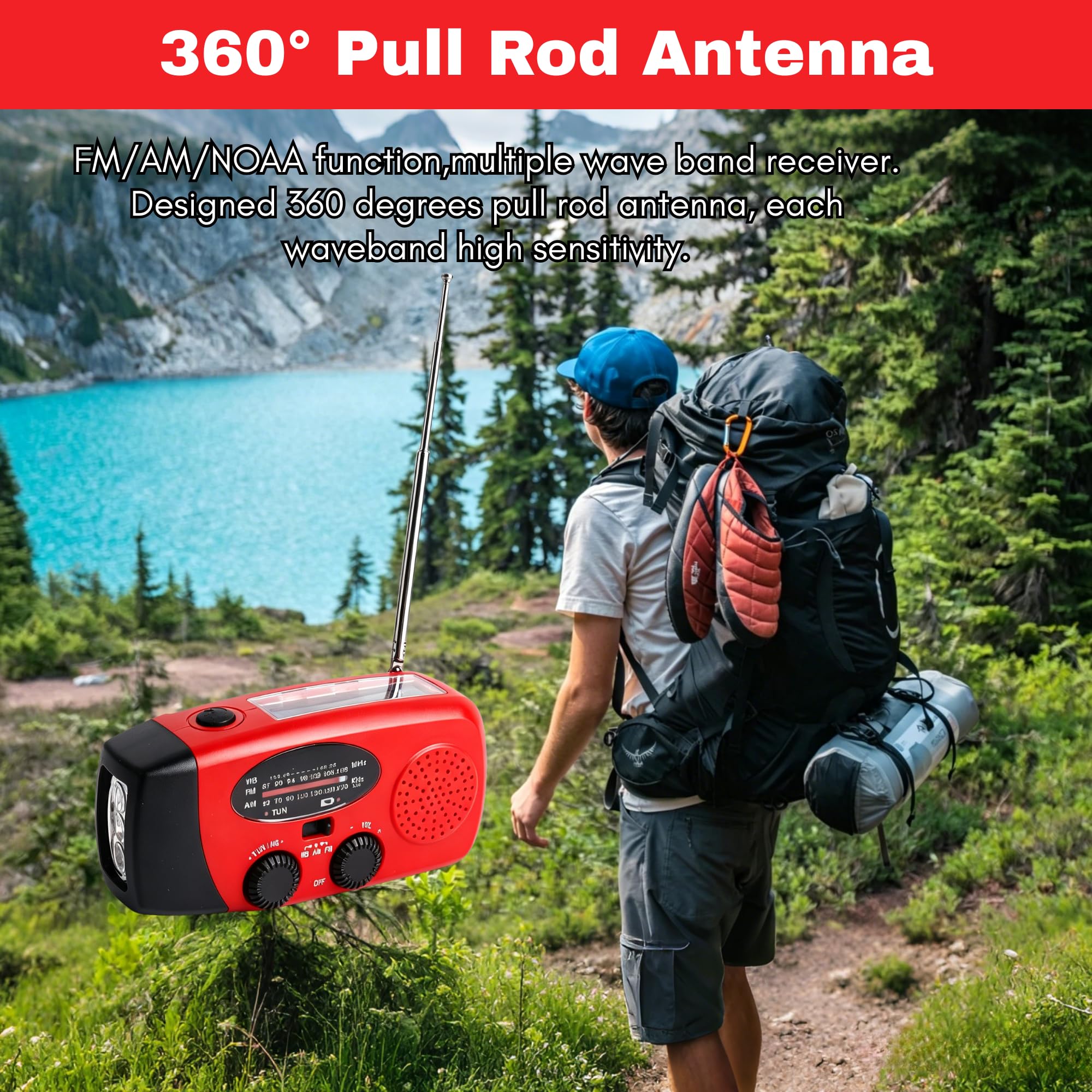 Notfall-Solarradio Solar Kurbelradio mit LED-Taschenlampe, AM/FM/NOAA Handkurbel Notfallradio mit 1200mAh Powerbank für Wandern Outdoor Camping